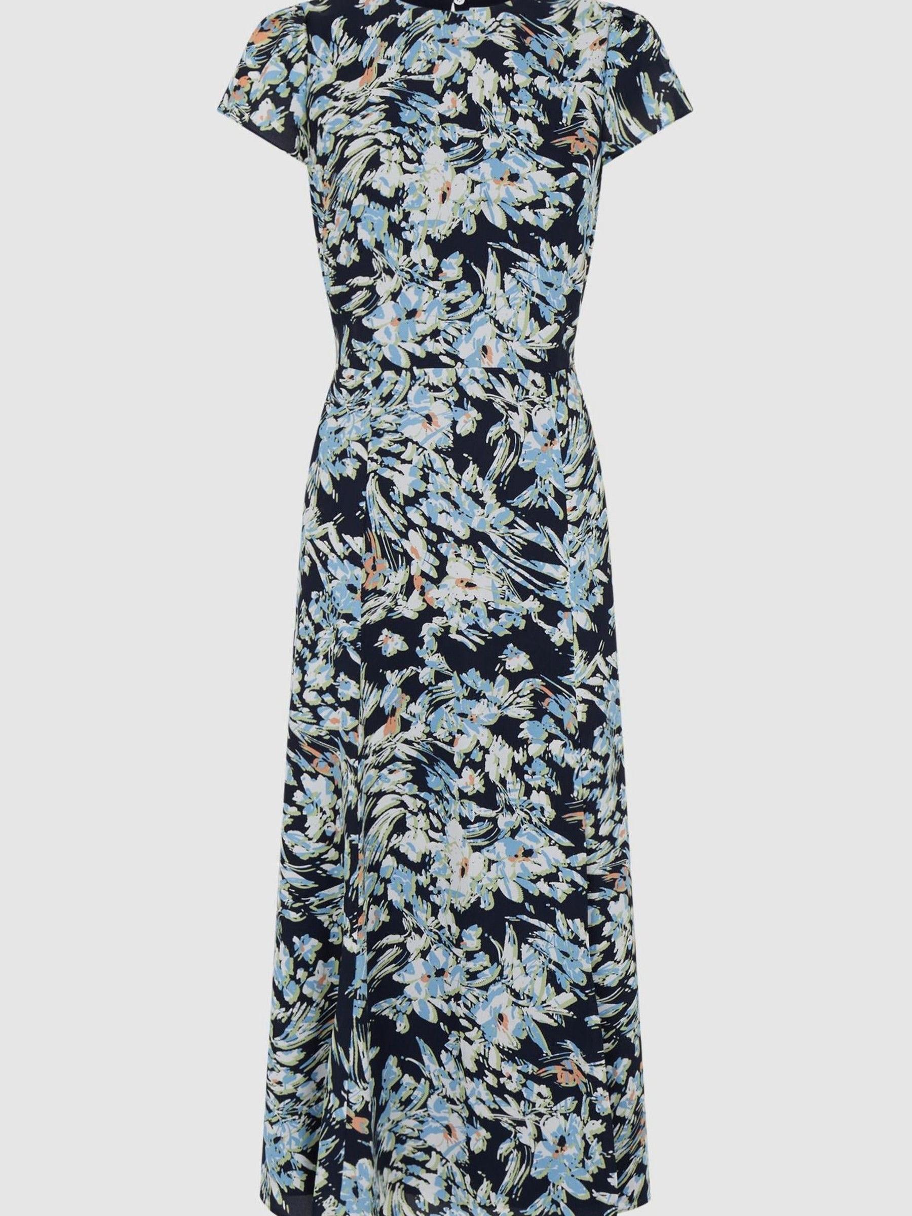 Printed Cut Out Back Midi Dress in Navy/Blue - Image 2 of 5