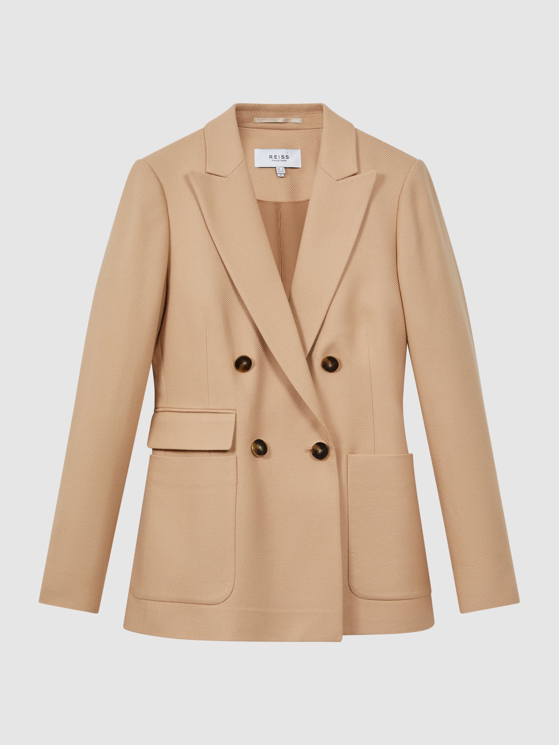 Reiss Double Breasted Twill Blazer in Light Camel | REISS