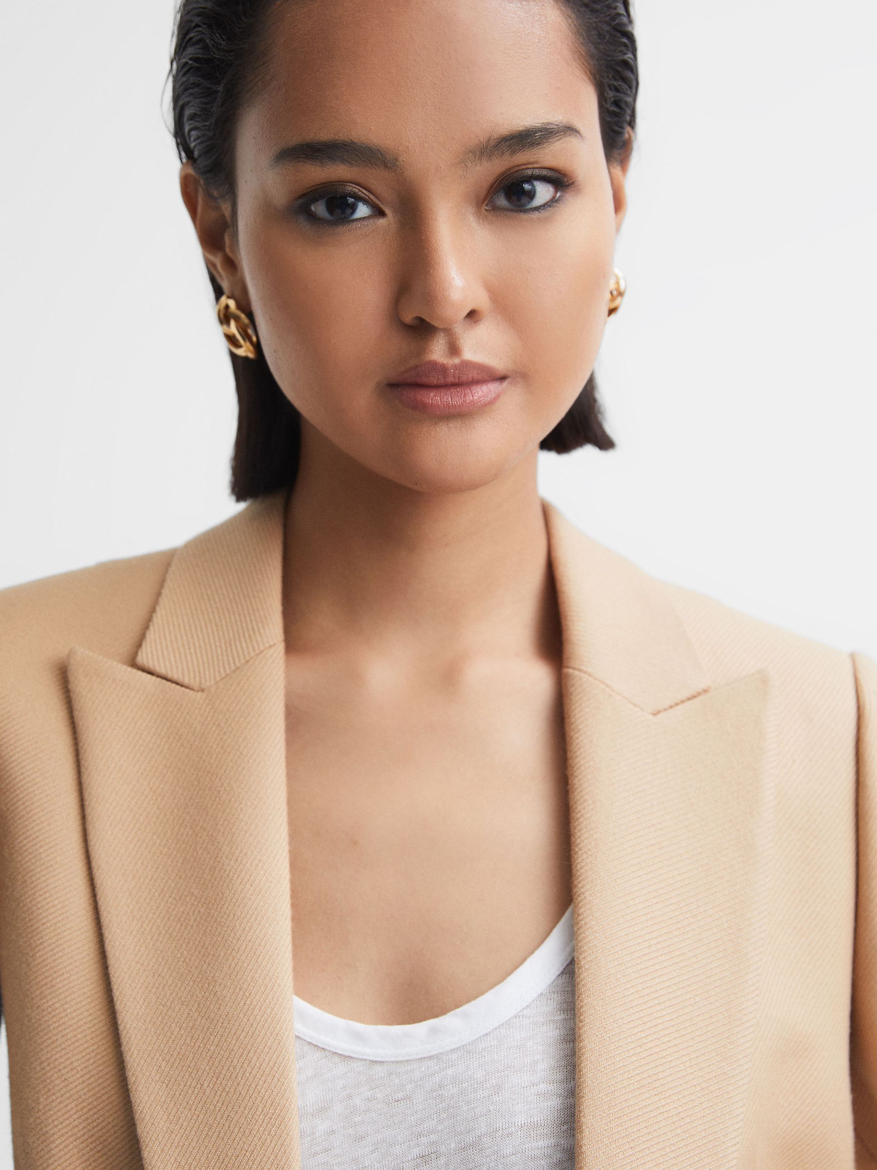 Double Breasted Twill Blazer in Light Camel - Image 6 of 7