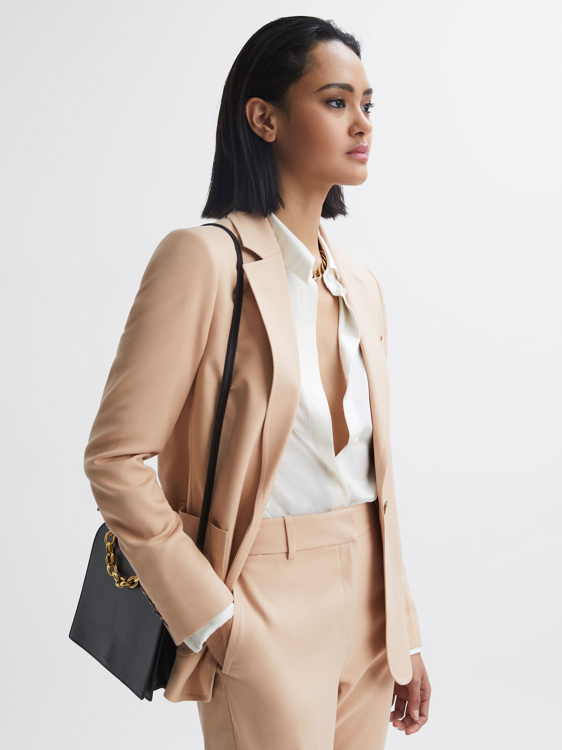 Tailored Single Breasted Blazer in Camel - Image 3 of 10