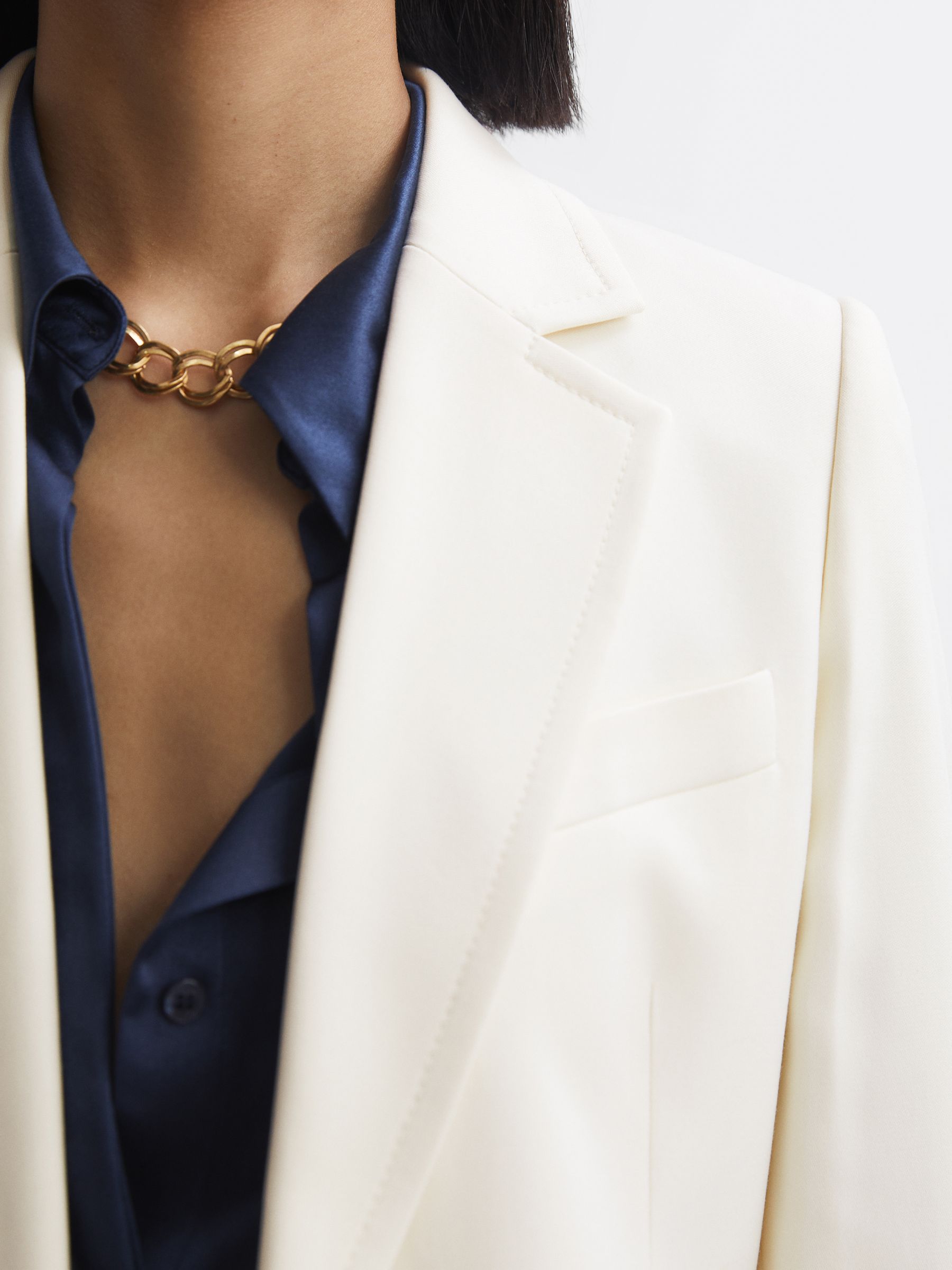 Tailored Single Breasted Blazer in Cream - Image 3 of 7