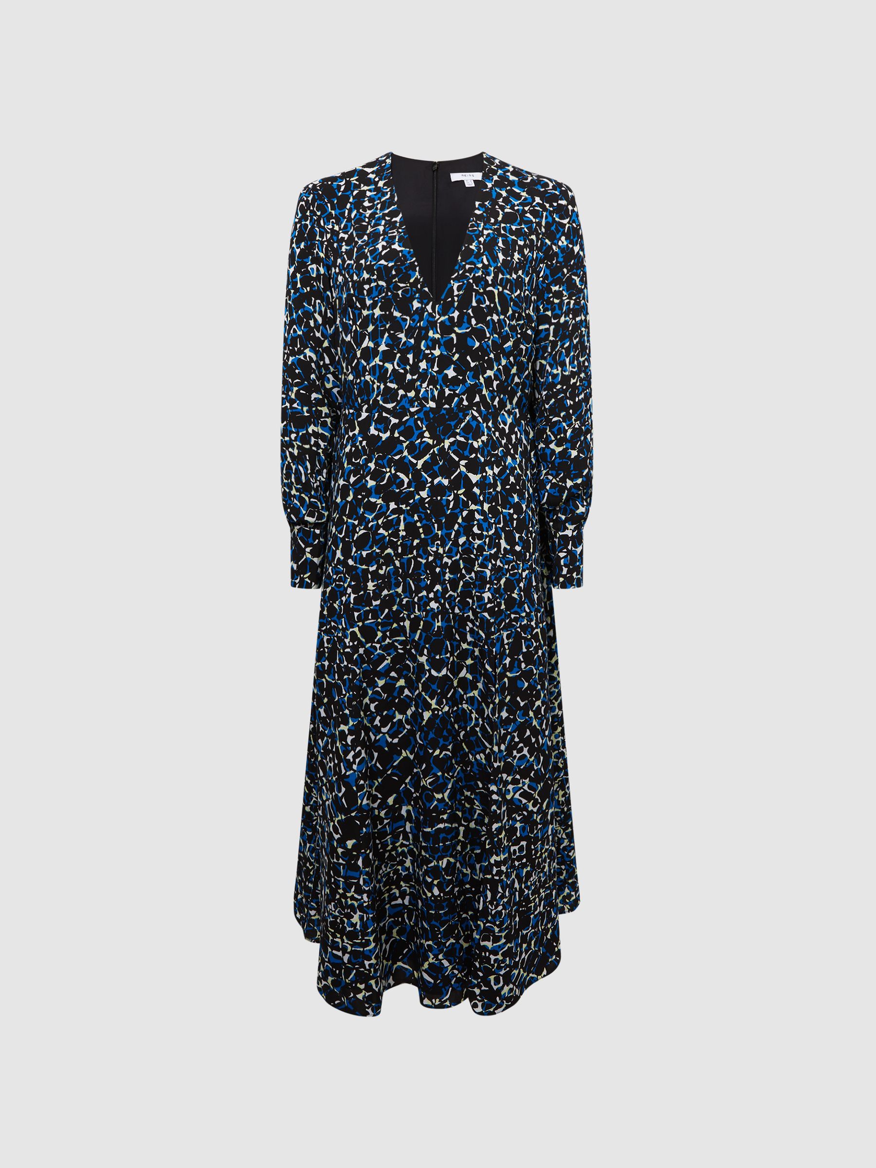 Long Sleeve Printed Midi Dress in Navy/Blue - Image 2 of 7