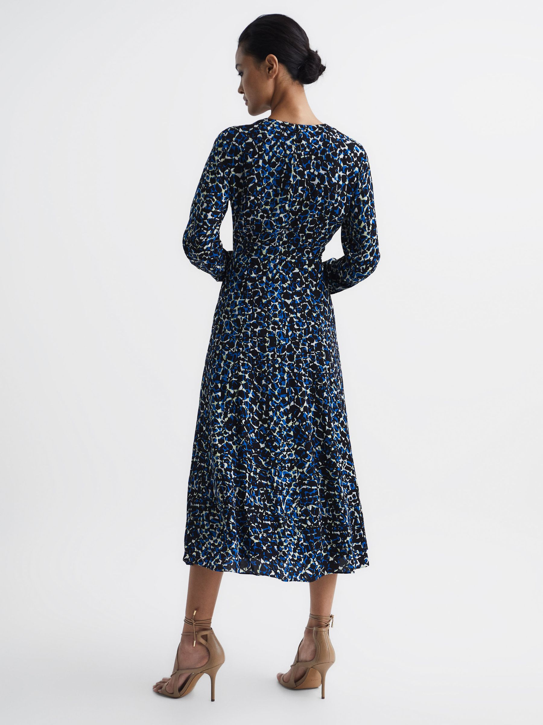 Long Sleeve Printed Midi Dress in Navy/Blue - Image 5 of 7