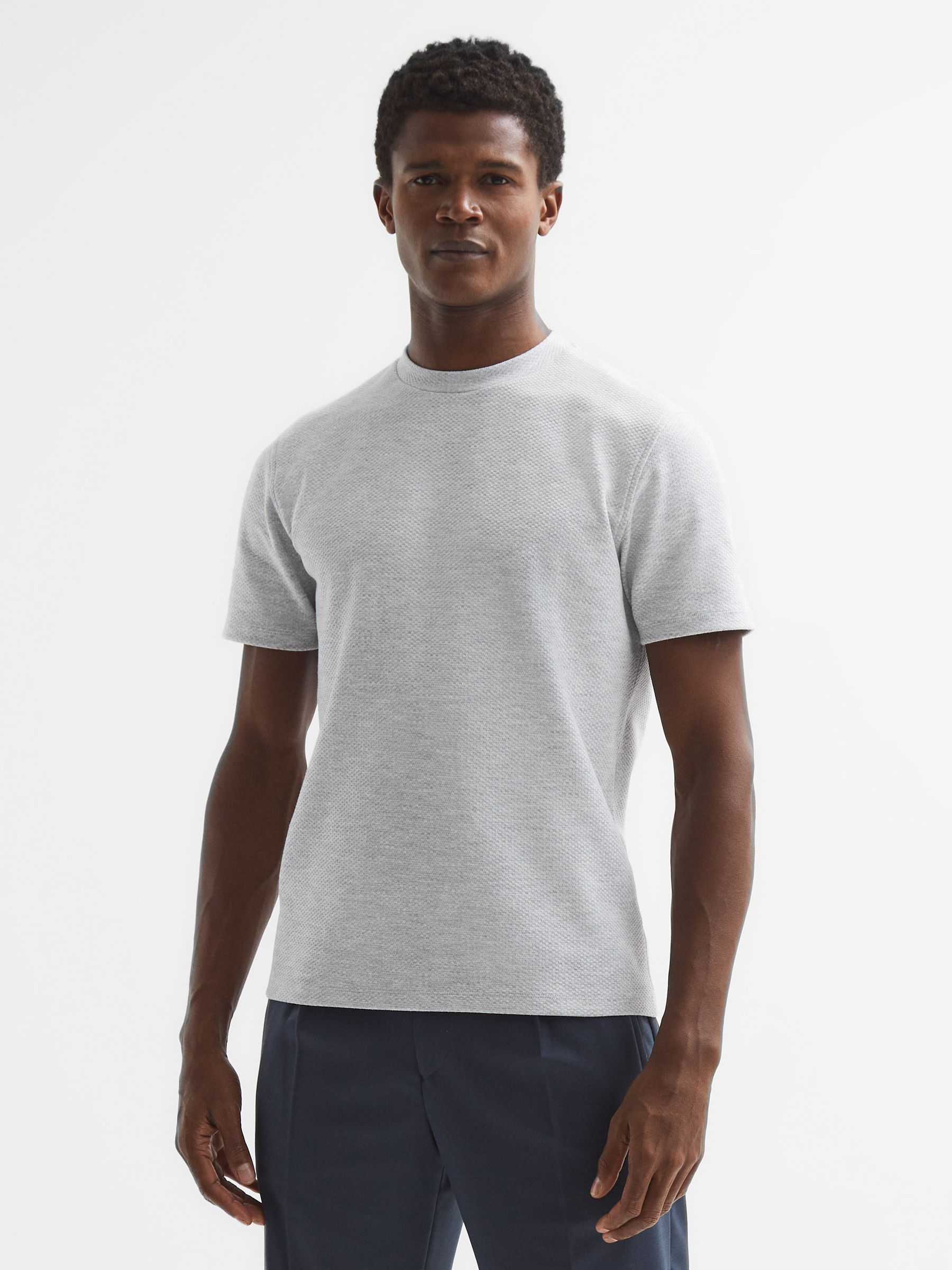 Slim Fit Honeycomb T-Shirt in Grey Melange - Image 1 of 7