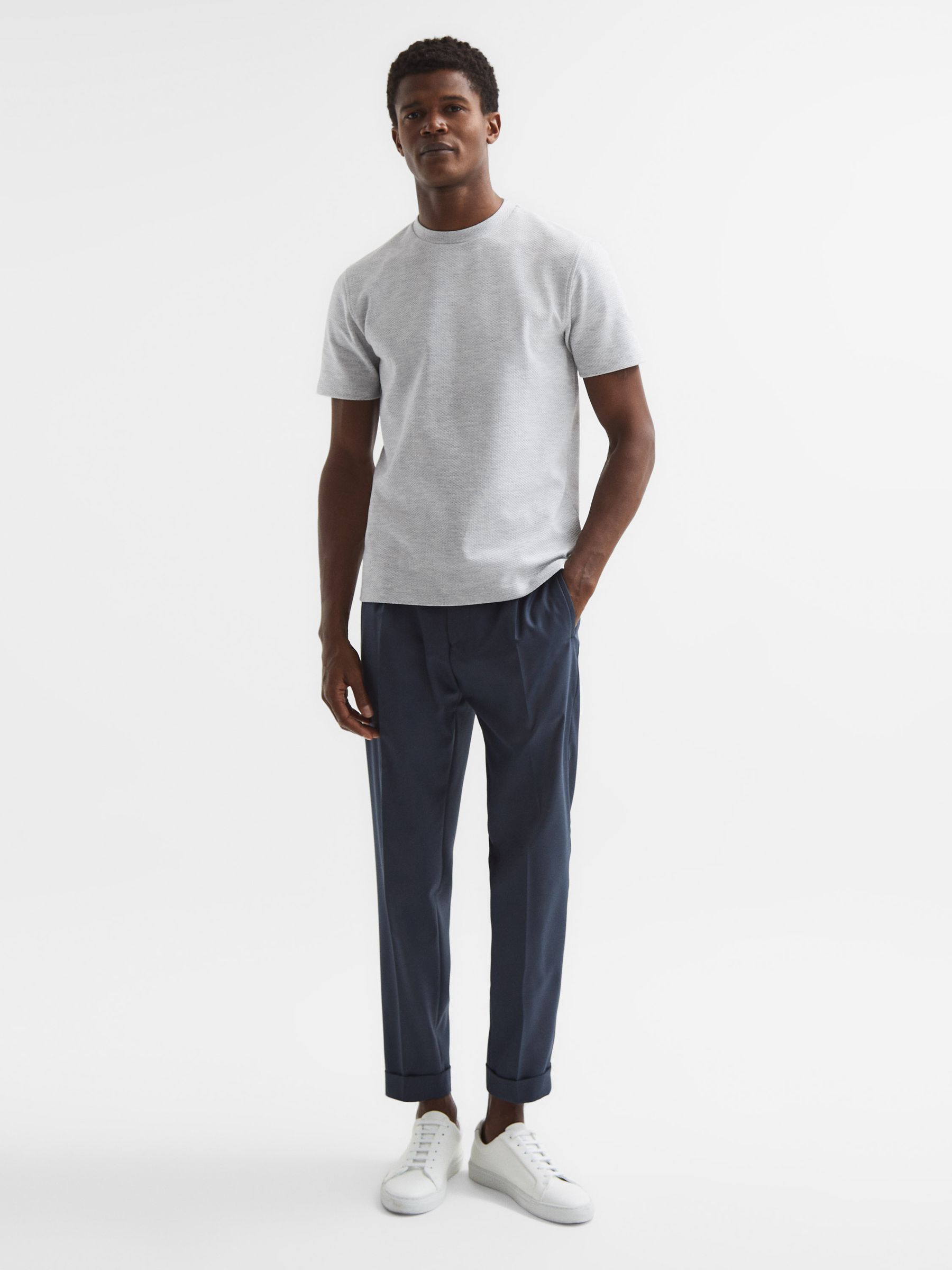 Slim Fit Honeycomb T-Shirt in Grey Melange - Image 3 of 7