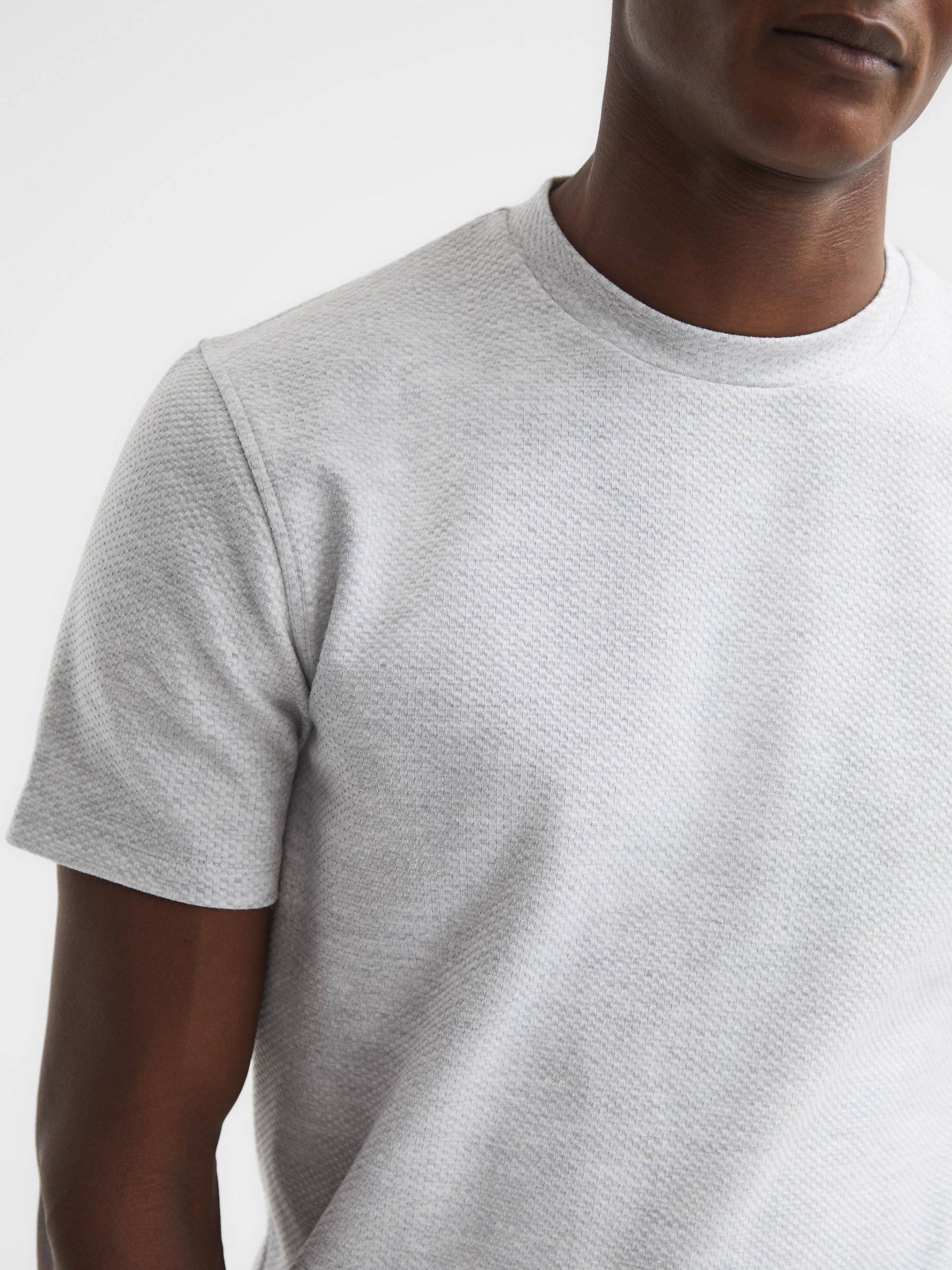 Slim Fit Honeycomb T-Shirt in Grey Melange - Image 4 of 7