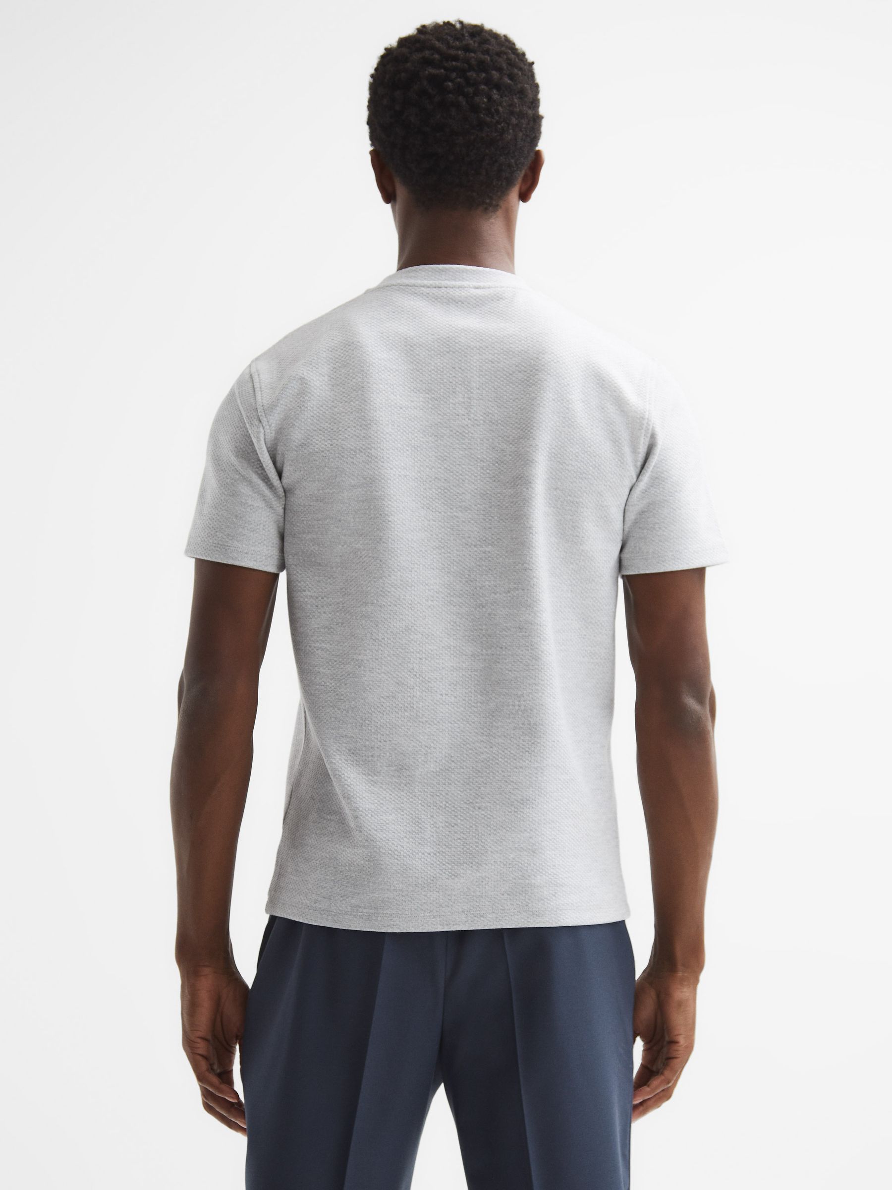 Slim Fit Honeycomb T-Shirt in Grey Melange - Image 5 of 7