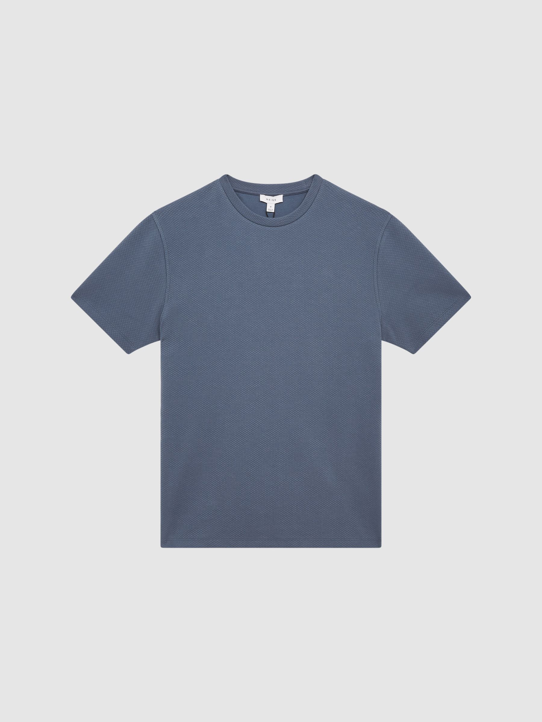 Textured Cotton Blend Crew Neck T-Shirt in Airforce Blue - Image 2 of 9