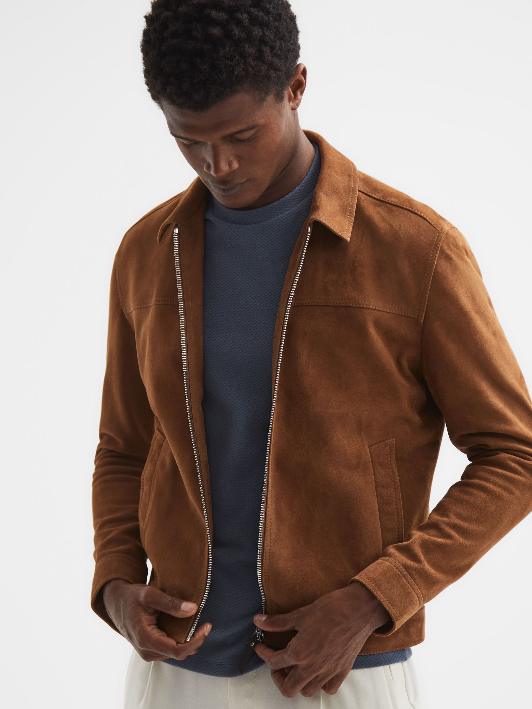 Textured Cotton Blend Crew Neck T-Shirt in Airforce Blue - Image 6 of 9