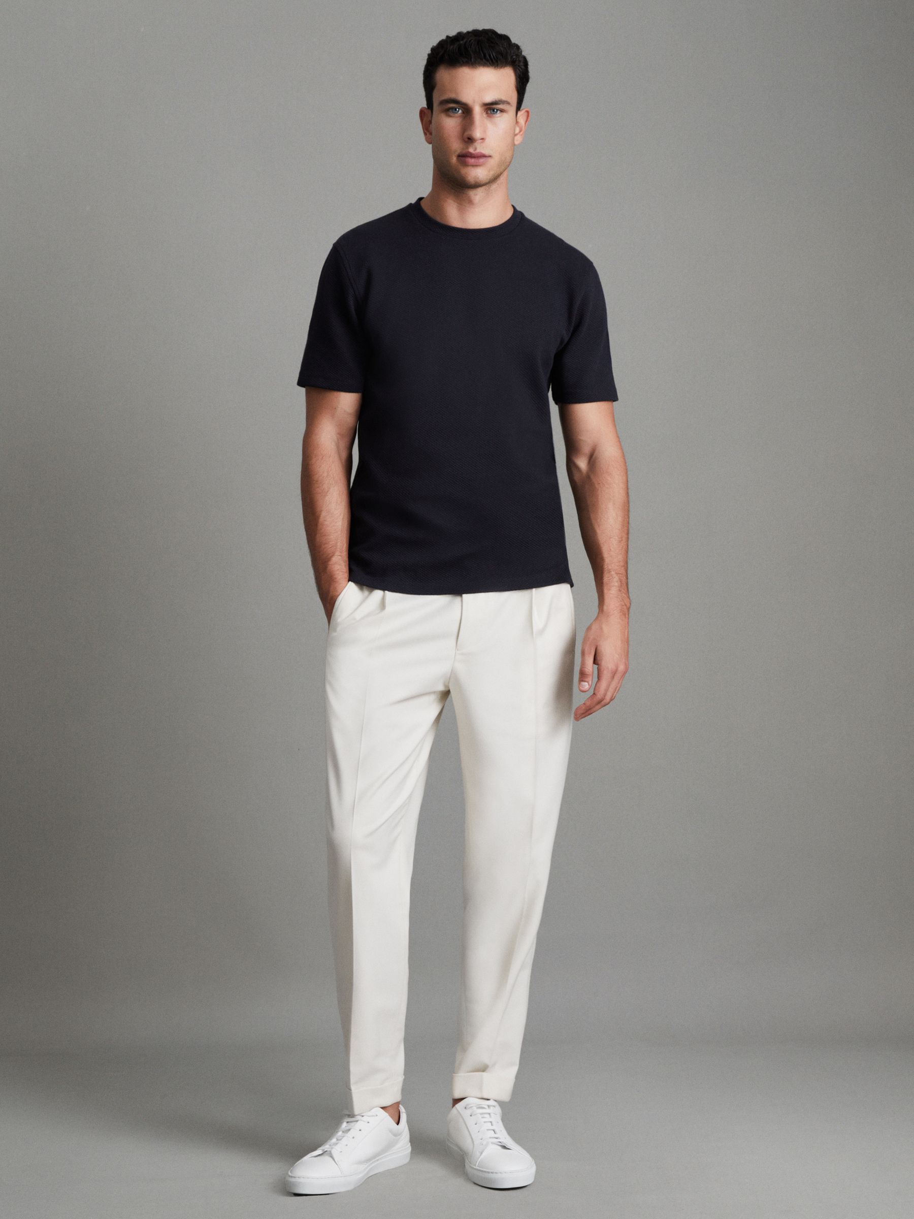 Slim Fit Honeycomb T-Shirt in Navy - Image 3 of 7