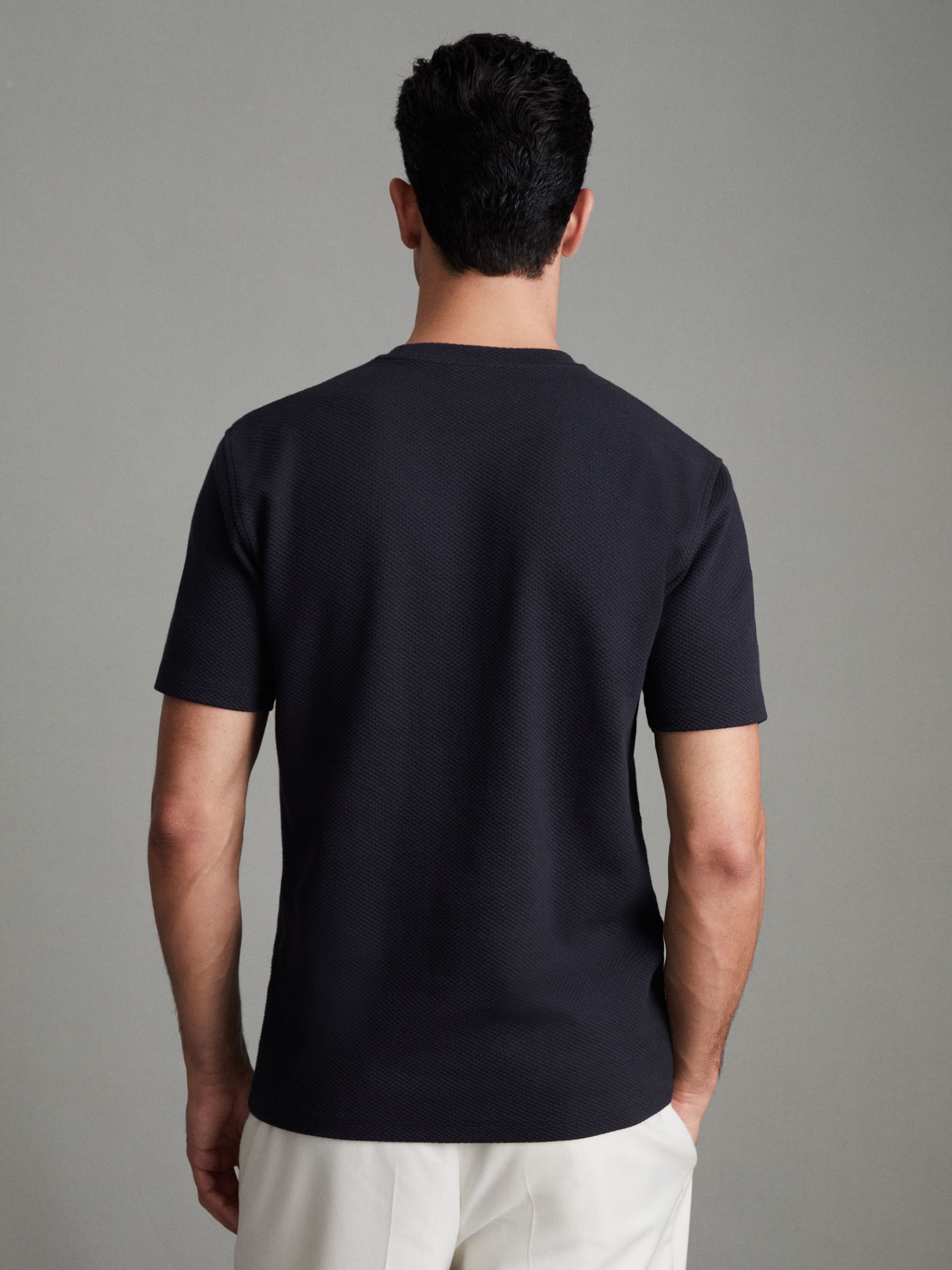 Slim Fit Honeycomb T-Shirt in Navy - Image 4 of 7