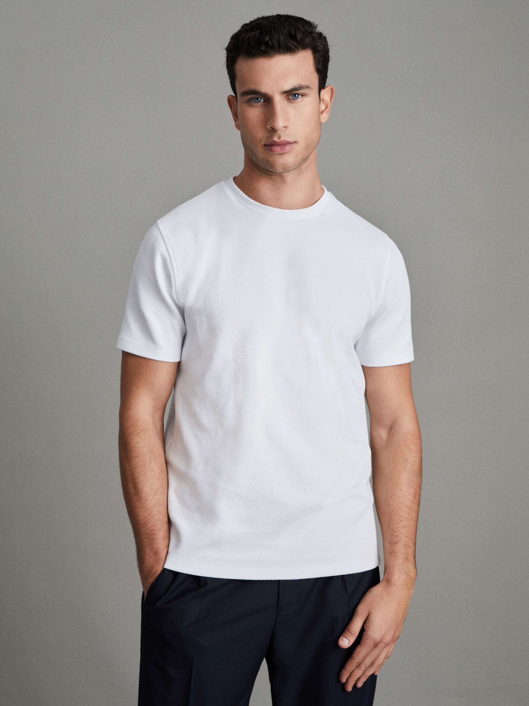 Slim Fit Honeycomb T-Shirt in White - Image 1 of 7