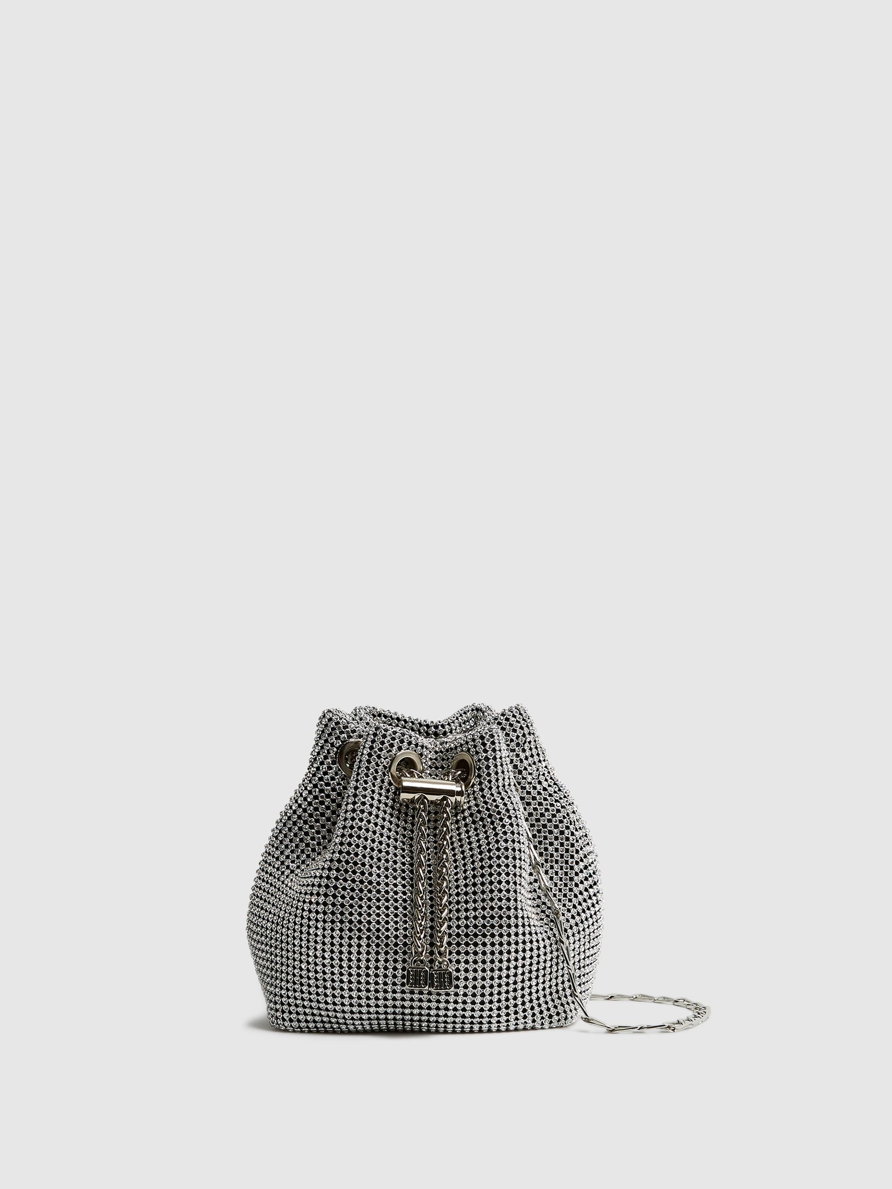 Crystal Mini Bucket Bag in Silver - Image 1 of 6 Crystal Mini Bucket Bag in Silver - Image 1 of 6