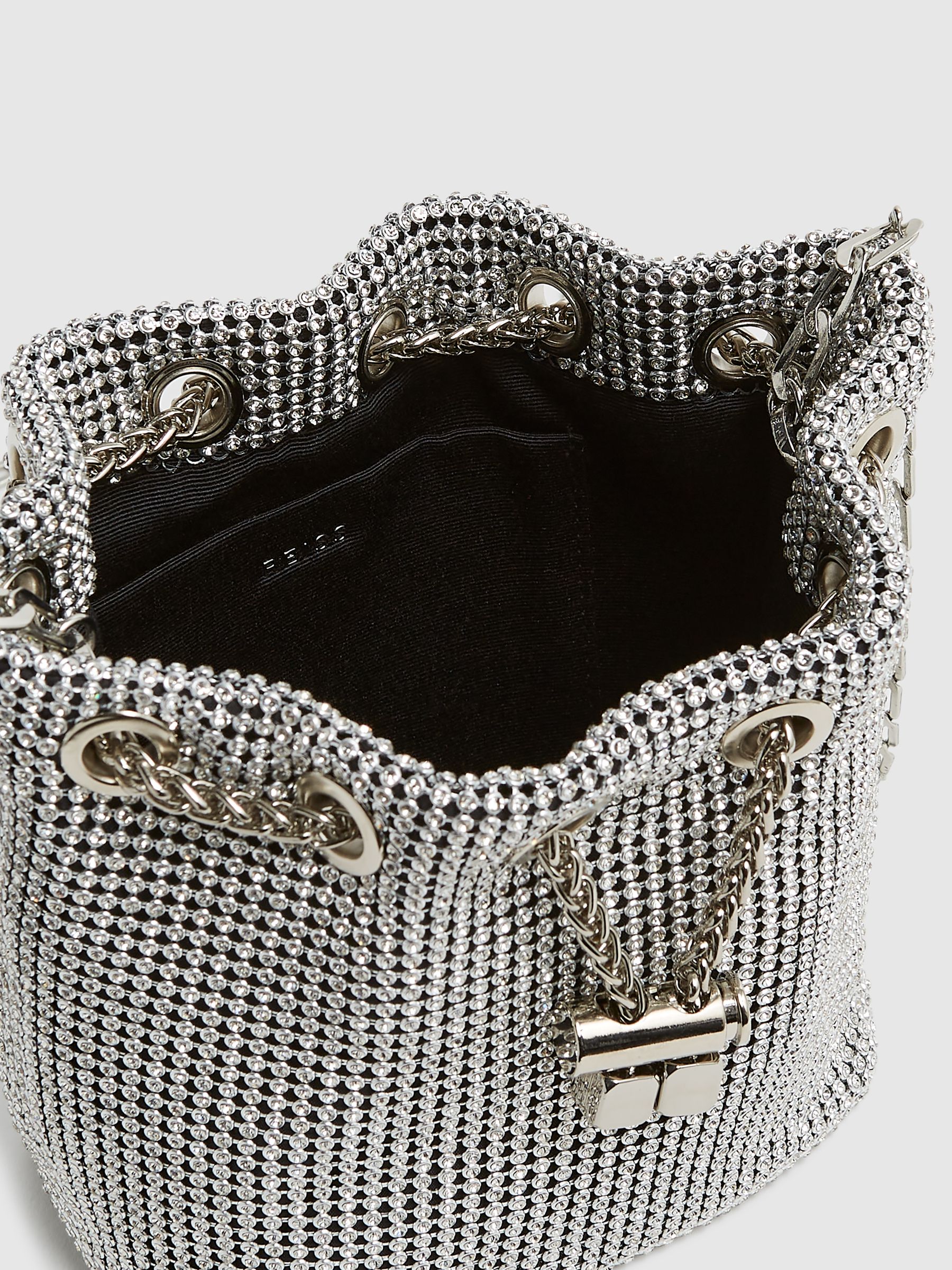 Crystal Mini Bucket Bag in Silver - Image 4 of 6
