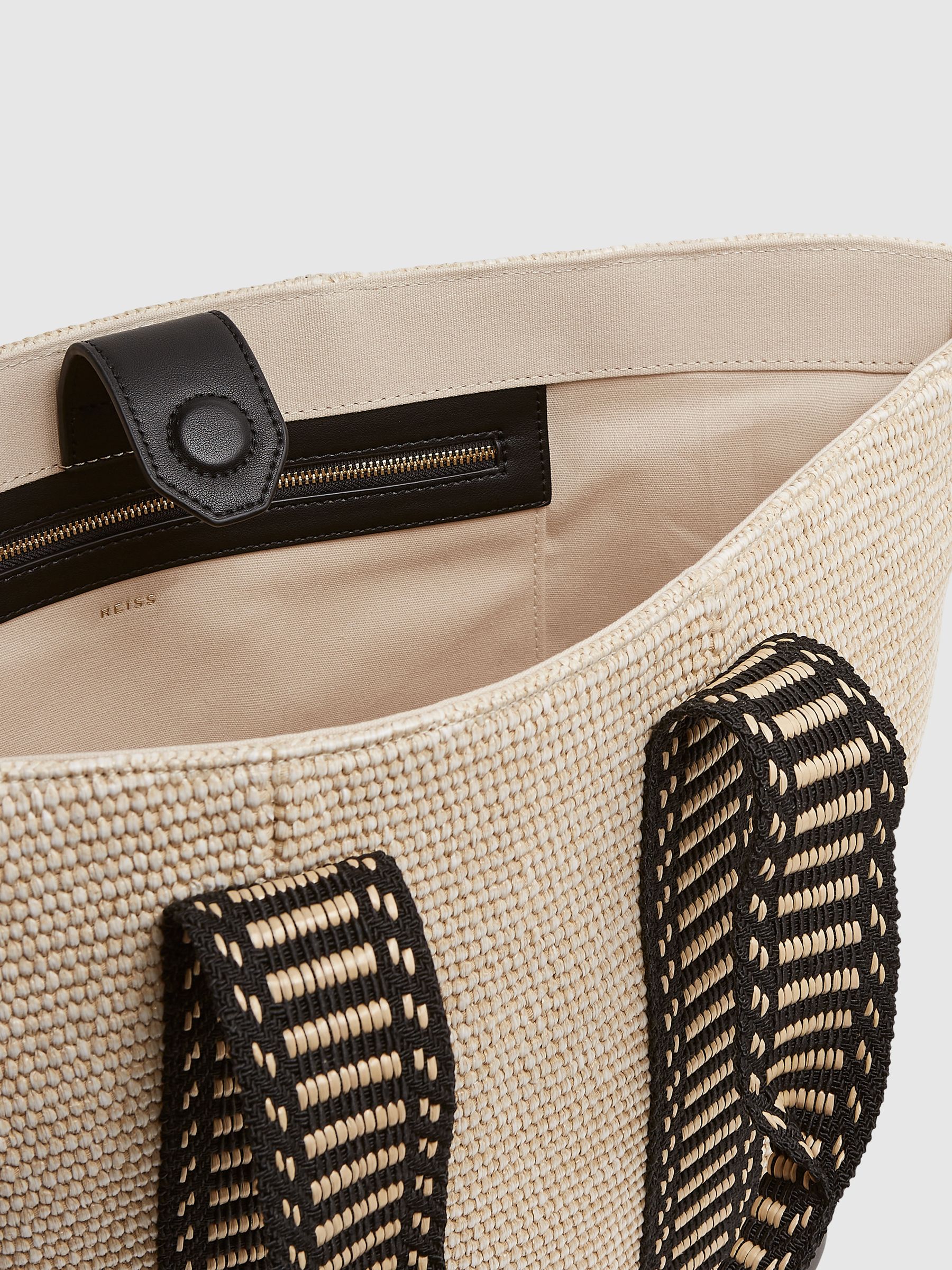 Raffia And Webbing Tote Bag in Natural/Black - Image 3 of 5