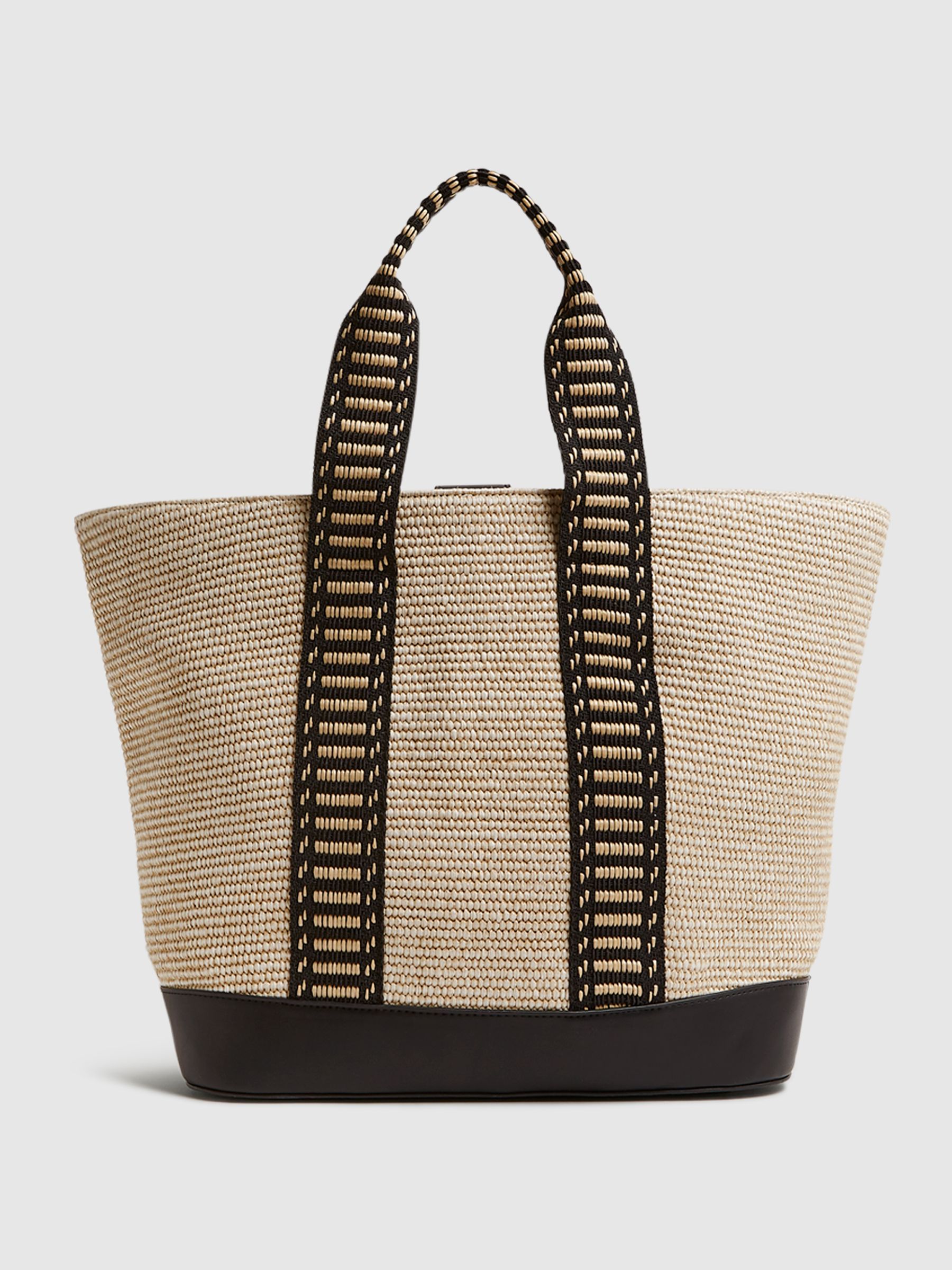 Raffia And Webbing Tote Bag in Natural/Black - Image 4 of 5