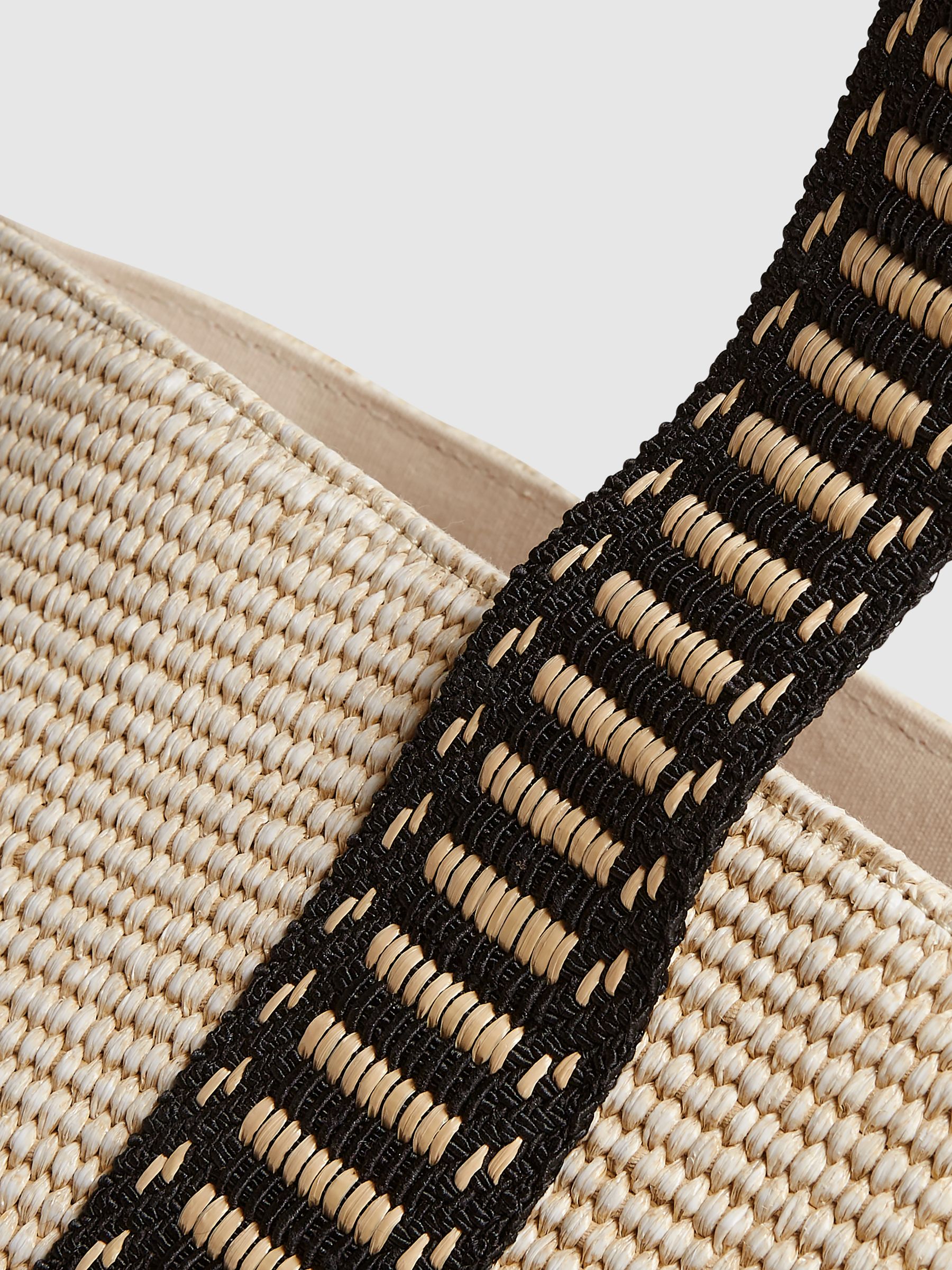 Raffia And Webbing Tote Bag in Natural/Black - Image 5 of 5