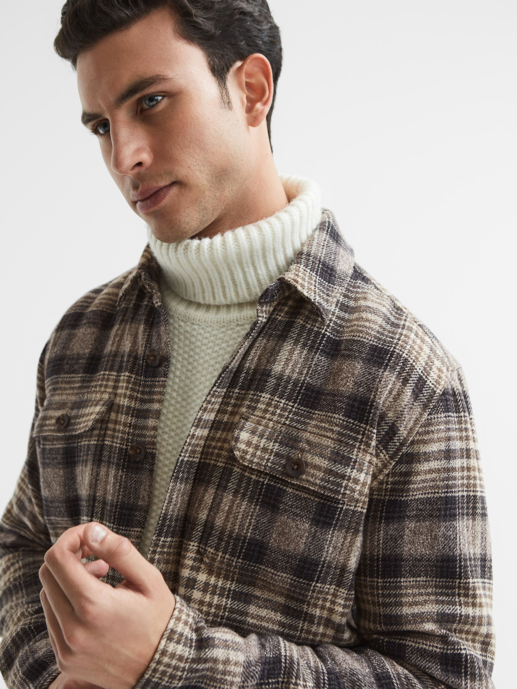 Paige Cotton Checked Overshirt in Dark Hilside - Image 4 of 5