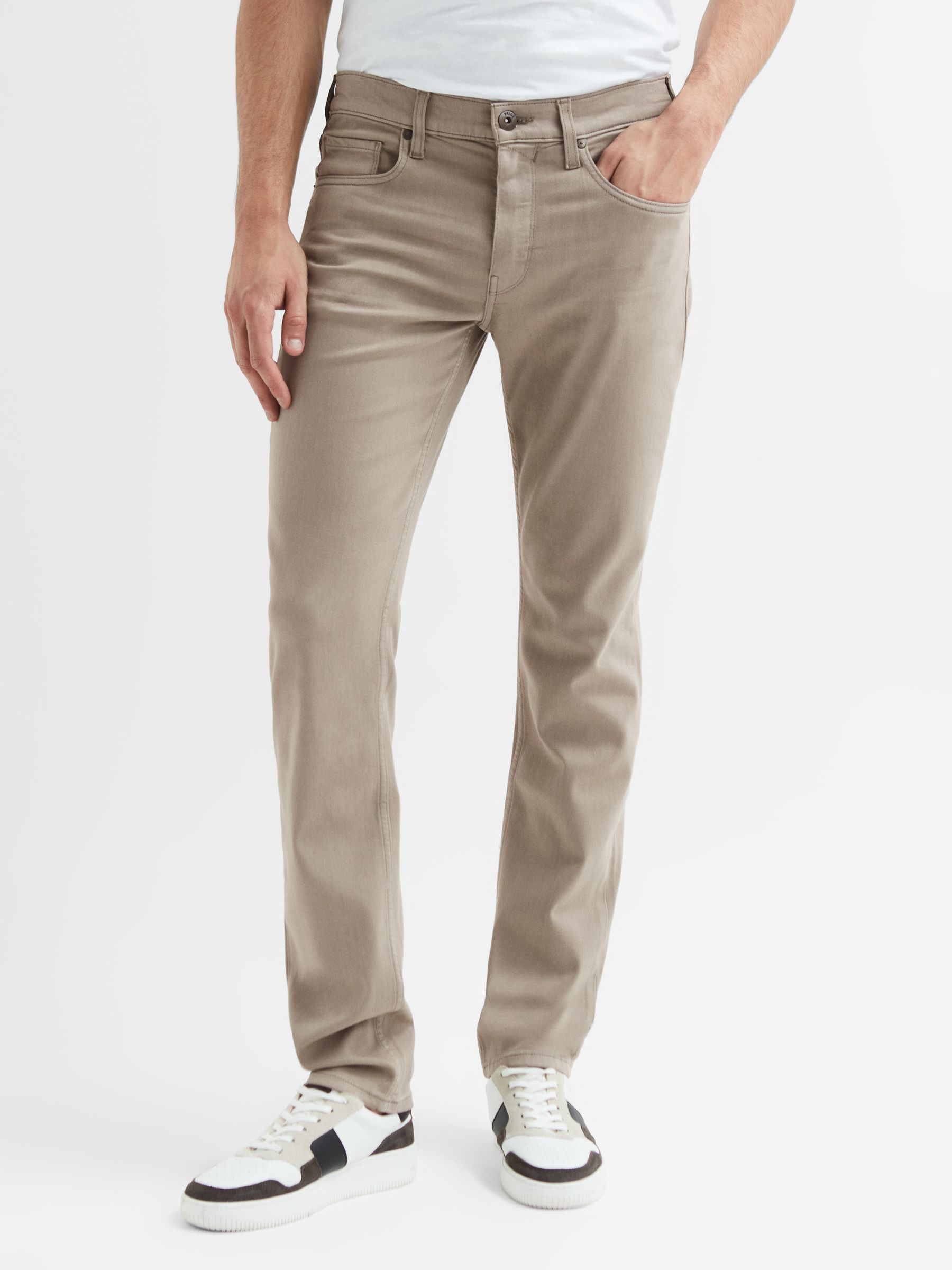 Paige Slim Fit High Stretch Jeans in Khaki Sand - Image 1 of 6
