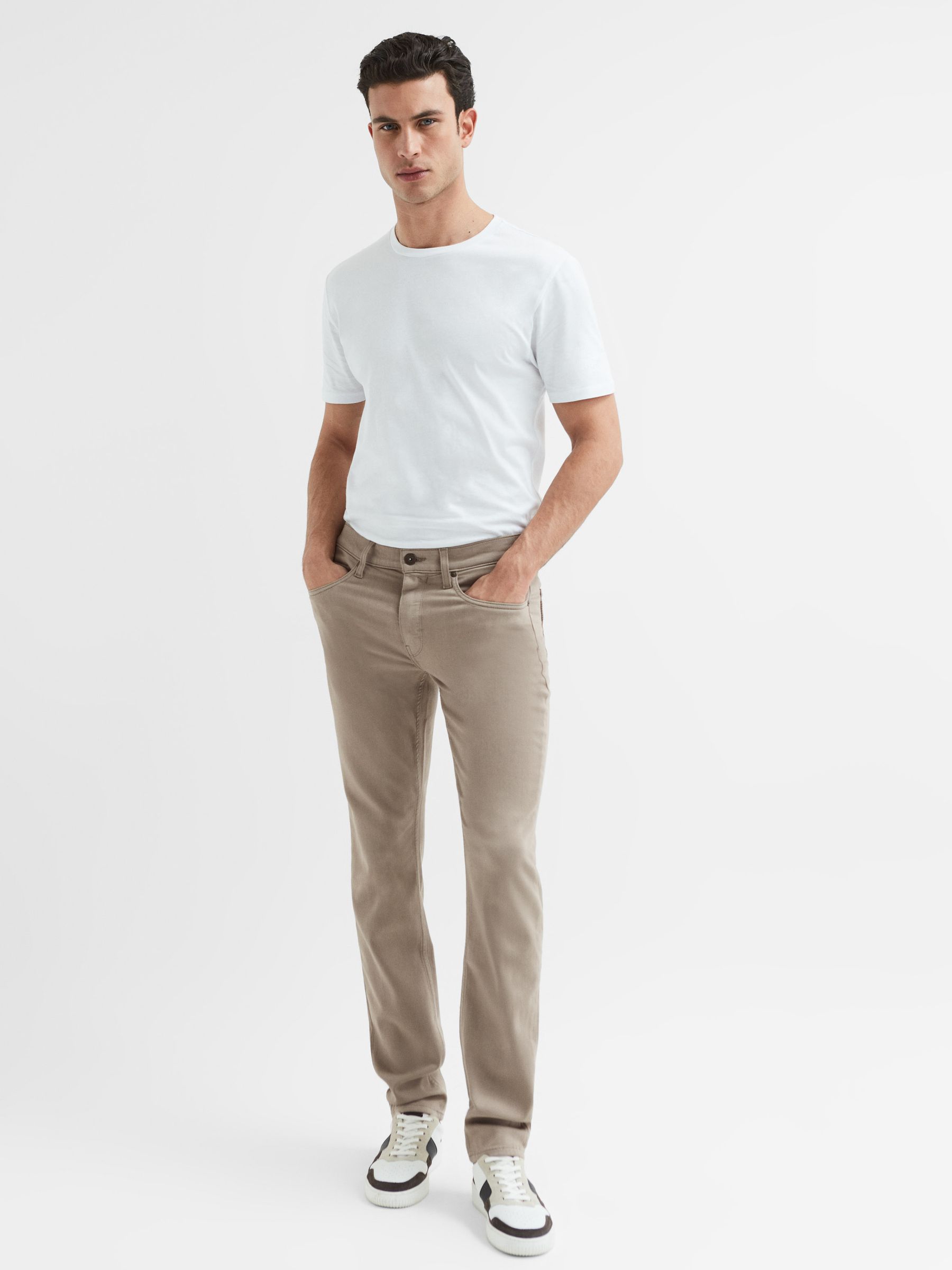 Paige Slim Fit High Stretch Jeans in Khaki Sand - Image 3 of 6