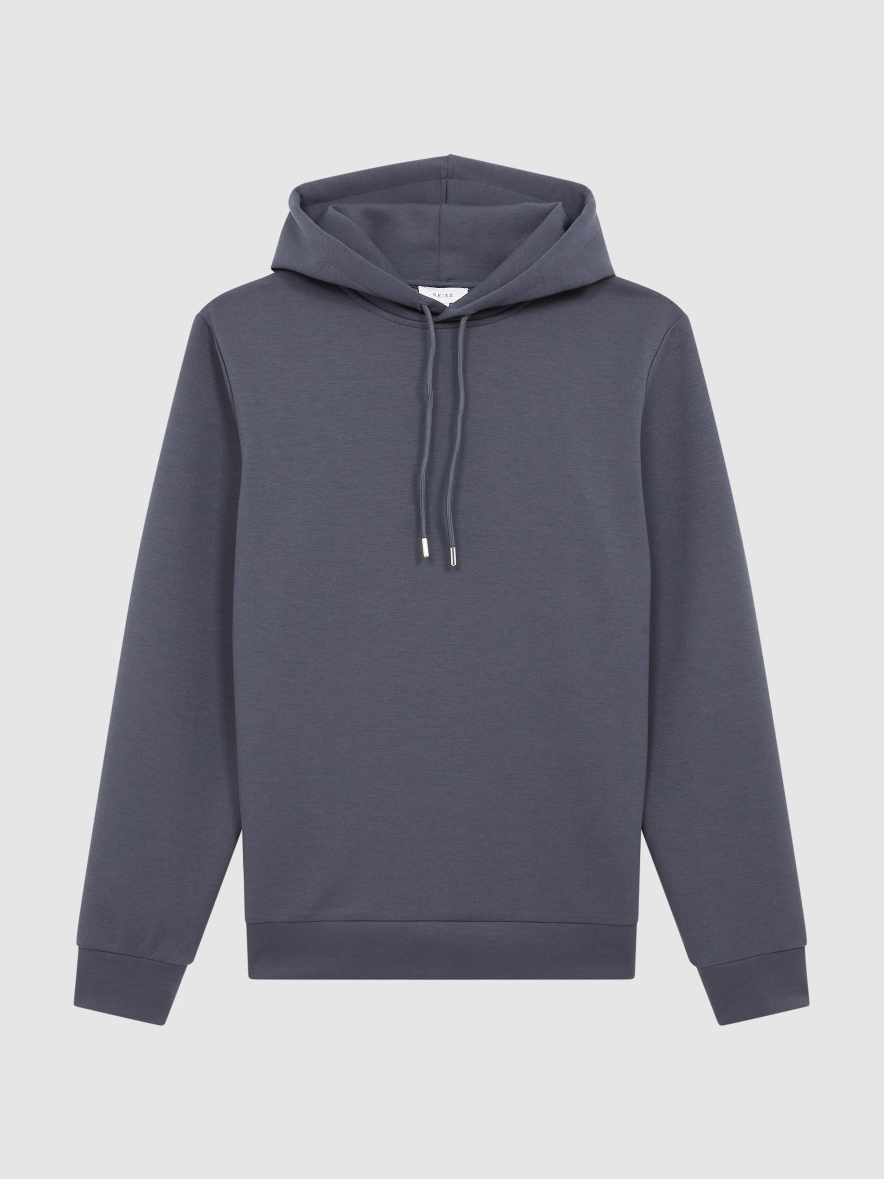 Plain Interlock Jersey Drawstring Hoodie in Airforce Blue - Image 2 of 6