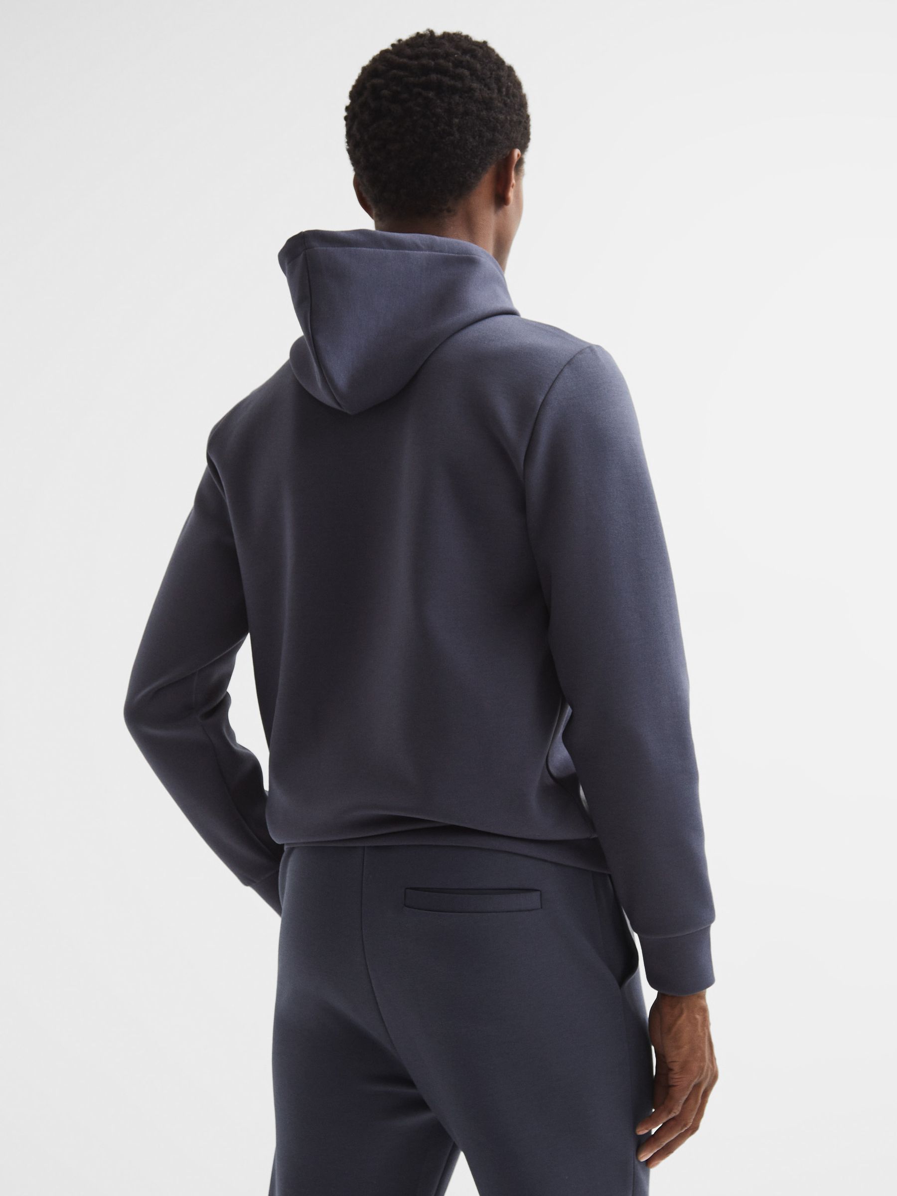 Plain Interlock Jersey Drawstring Hoodie in Airforce Blue - Image 5 of 6