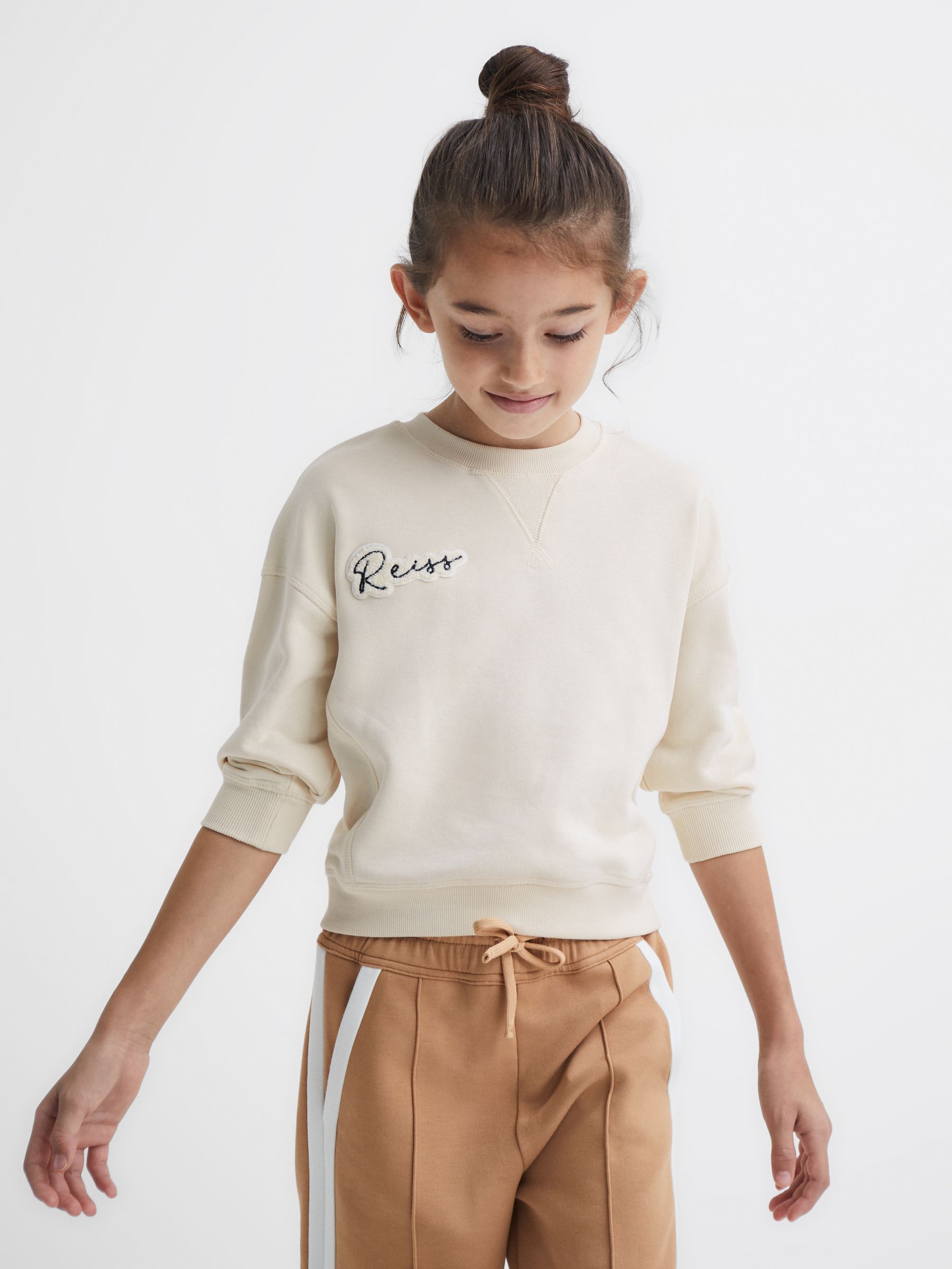 Junior Fleece Crew Neck Jumper in Oatmeal - Image 1 of 6