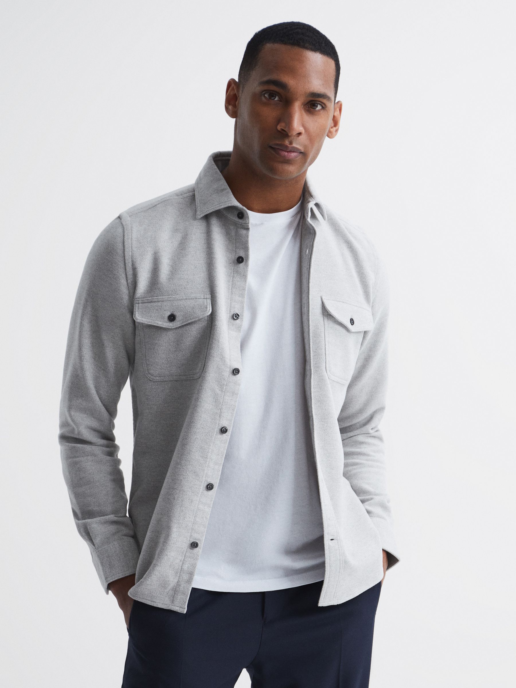 Twin Pocket Overshirt in Soft Grey - Image 1 of 7