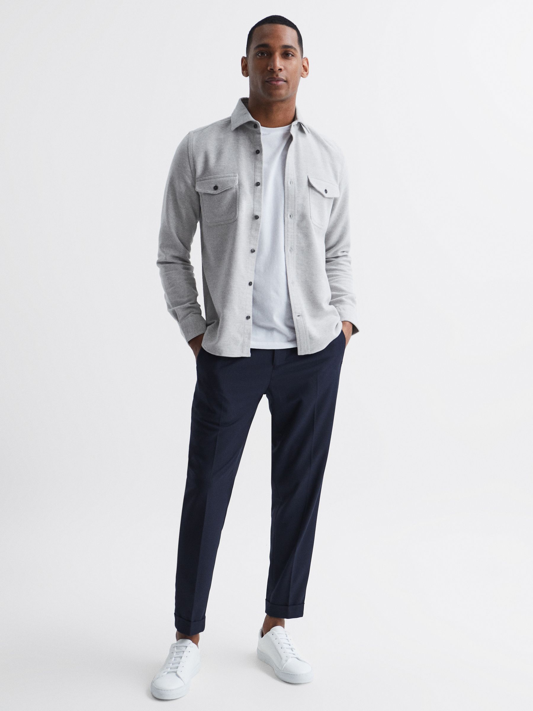 Twin Pocket Overshirt in Soft Grey - Image 3 of 7