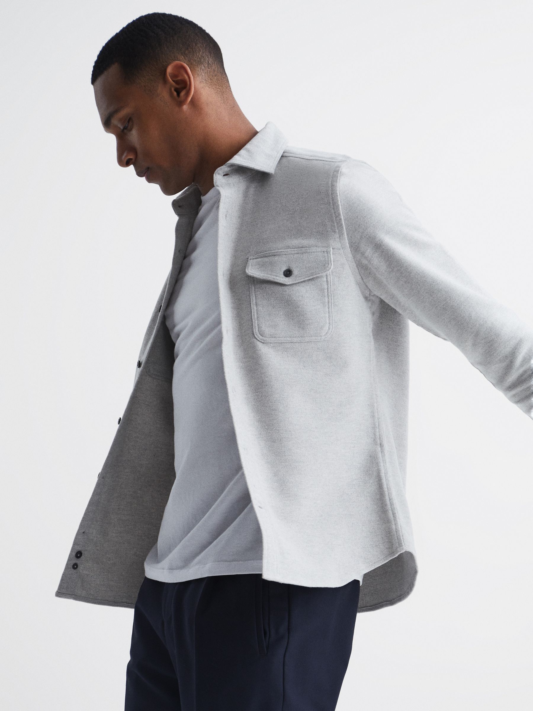 Twin Pocket Overshirt in Soft Grey - Image 6 of 7
