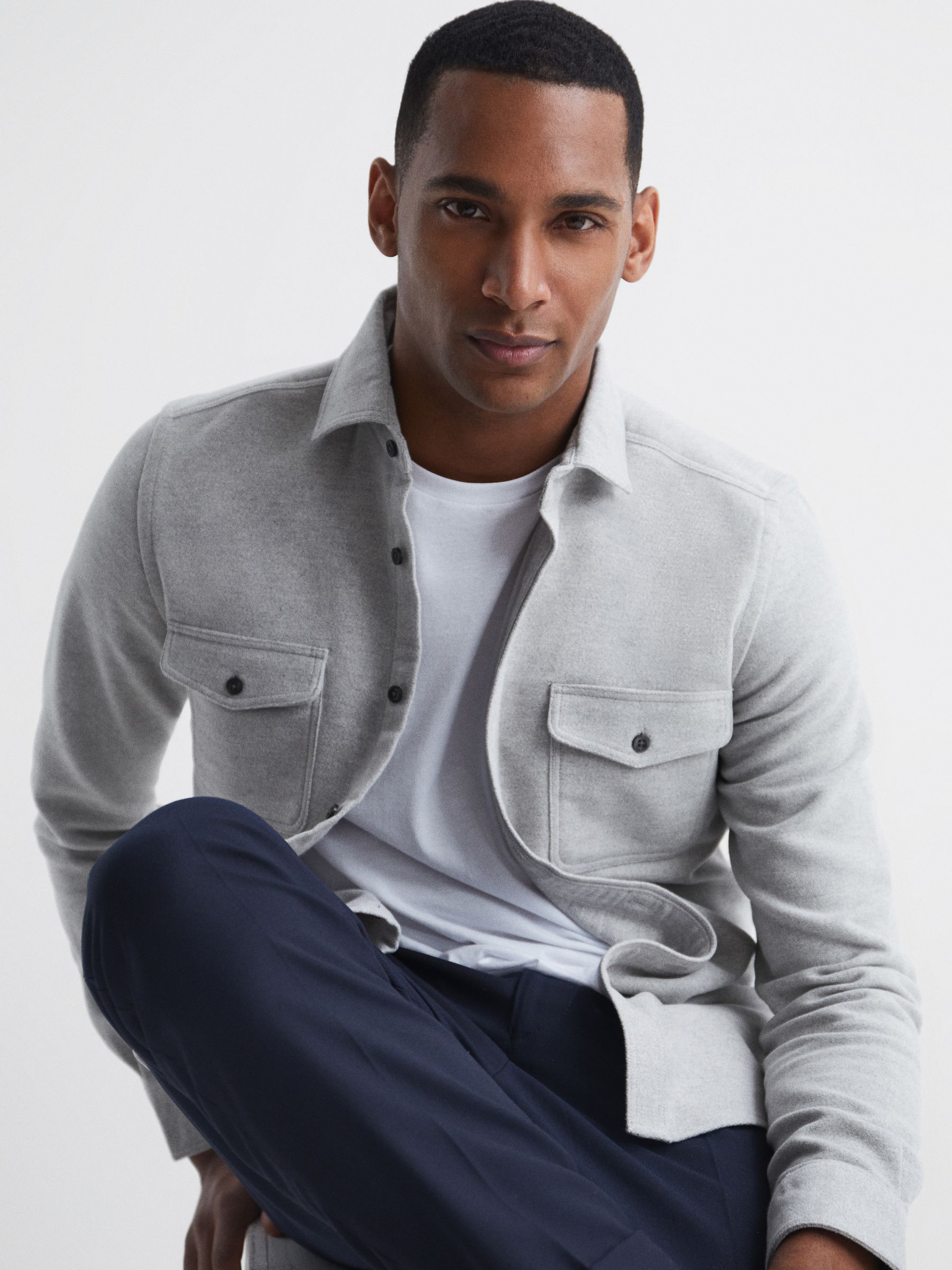 Twin Pocket Overshirt in Soft Grey - Image 7 of 7