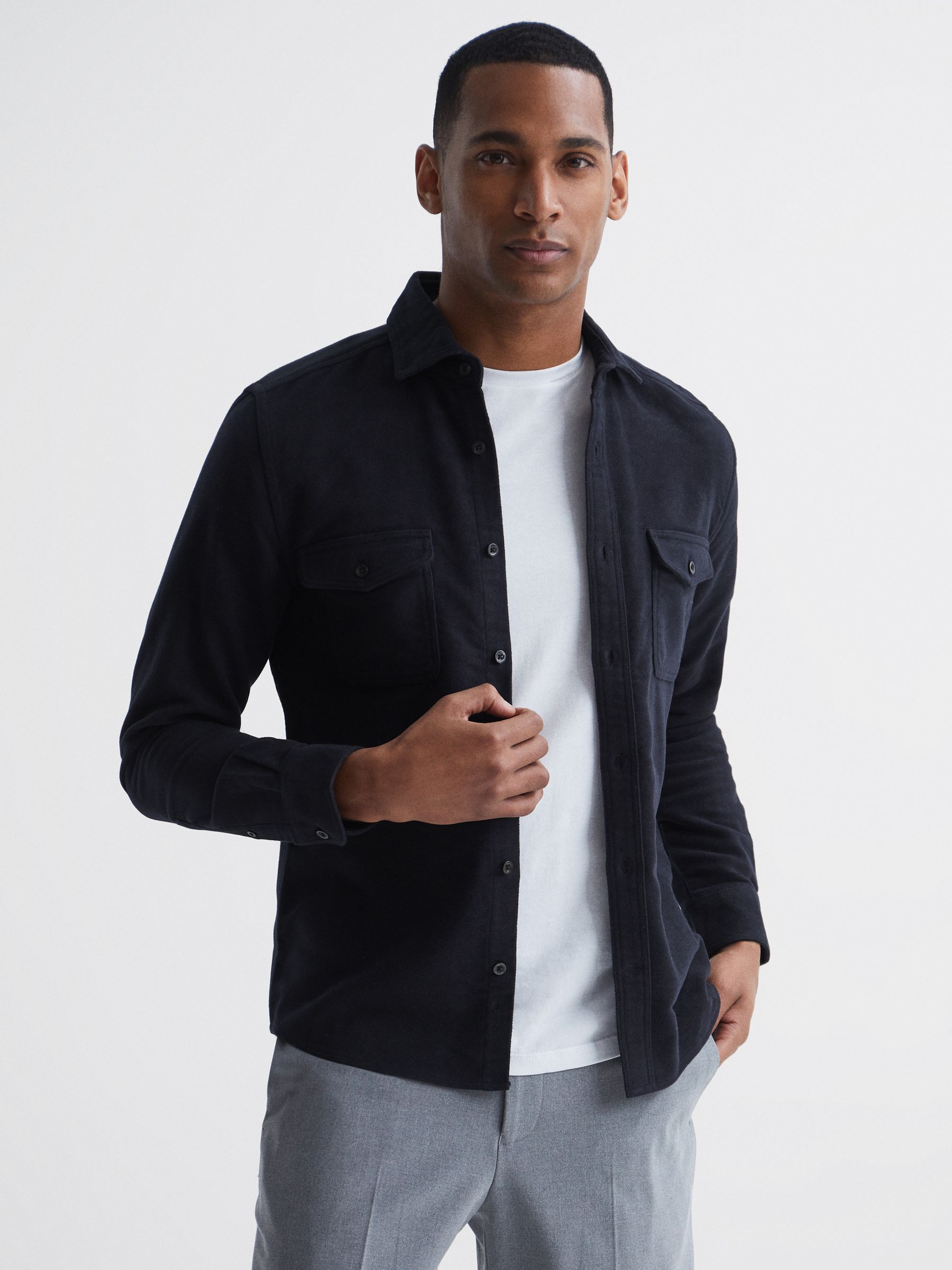 Miami Twin Pocket Overshirt in Navy - Image 1 of 6