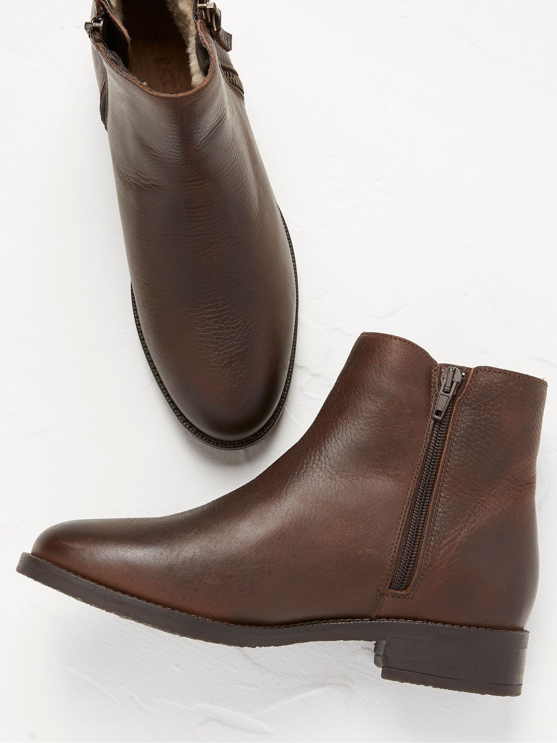 Brown Zip Detail Ankle Boots - Image 3 of 4