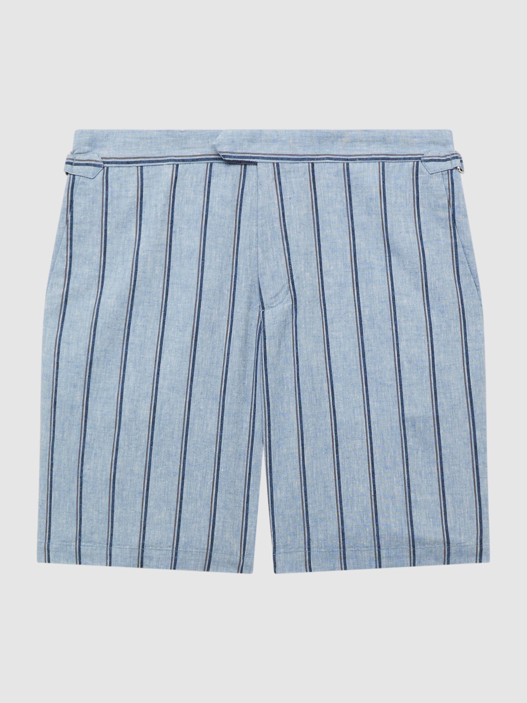 Cotton-Linen Striped Shorts in Soft Blue - Image 2 of 5