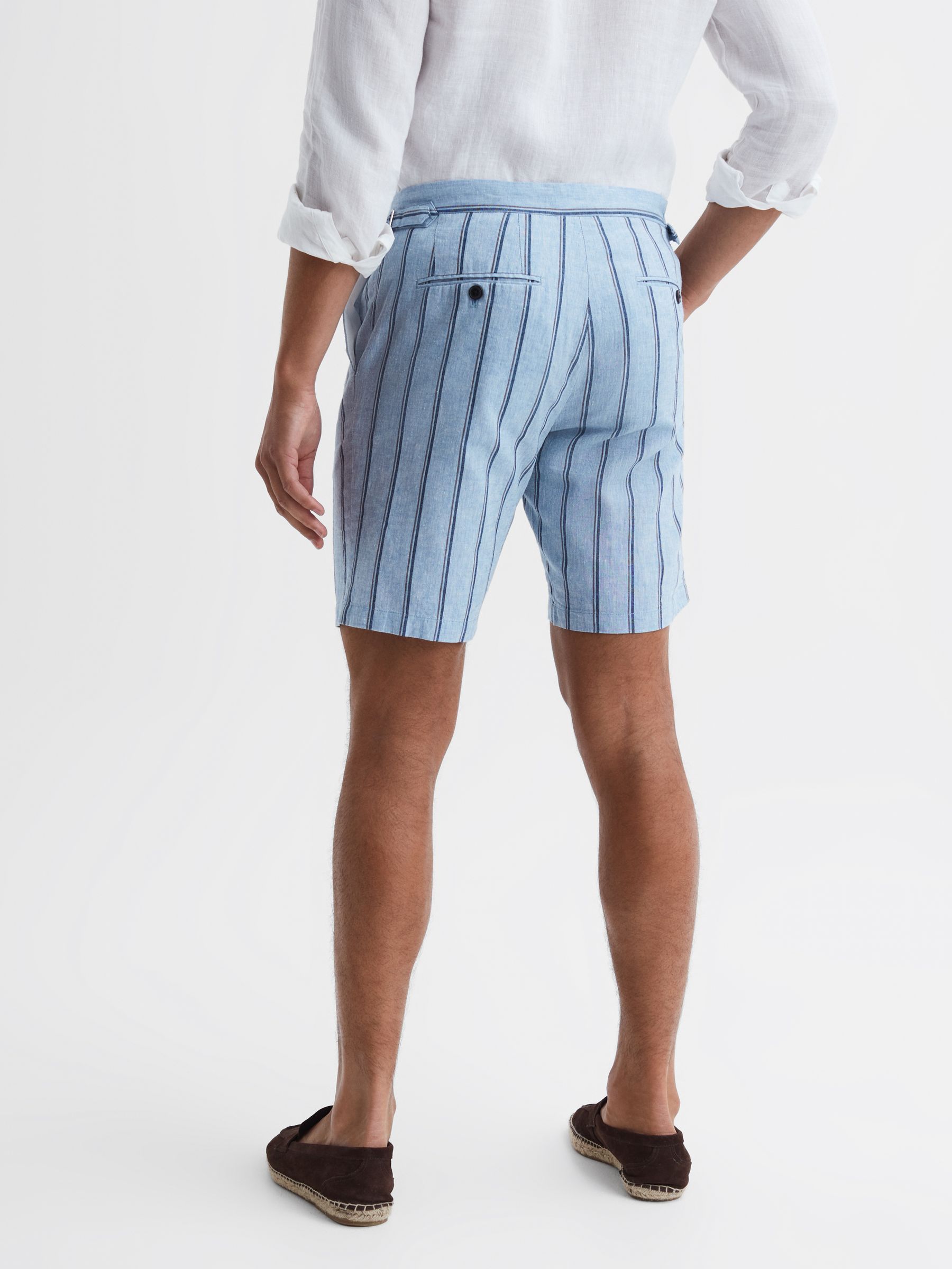 Cotton-Linen Striped Shorts in Soft Blue - Image 4 of 5