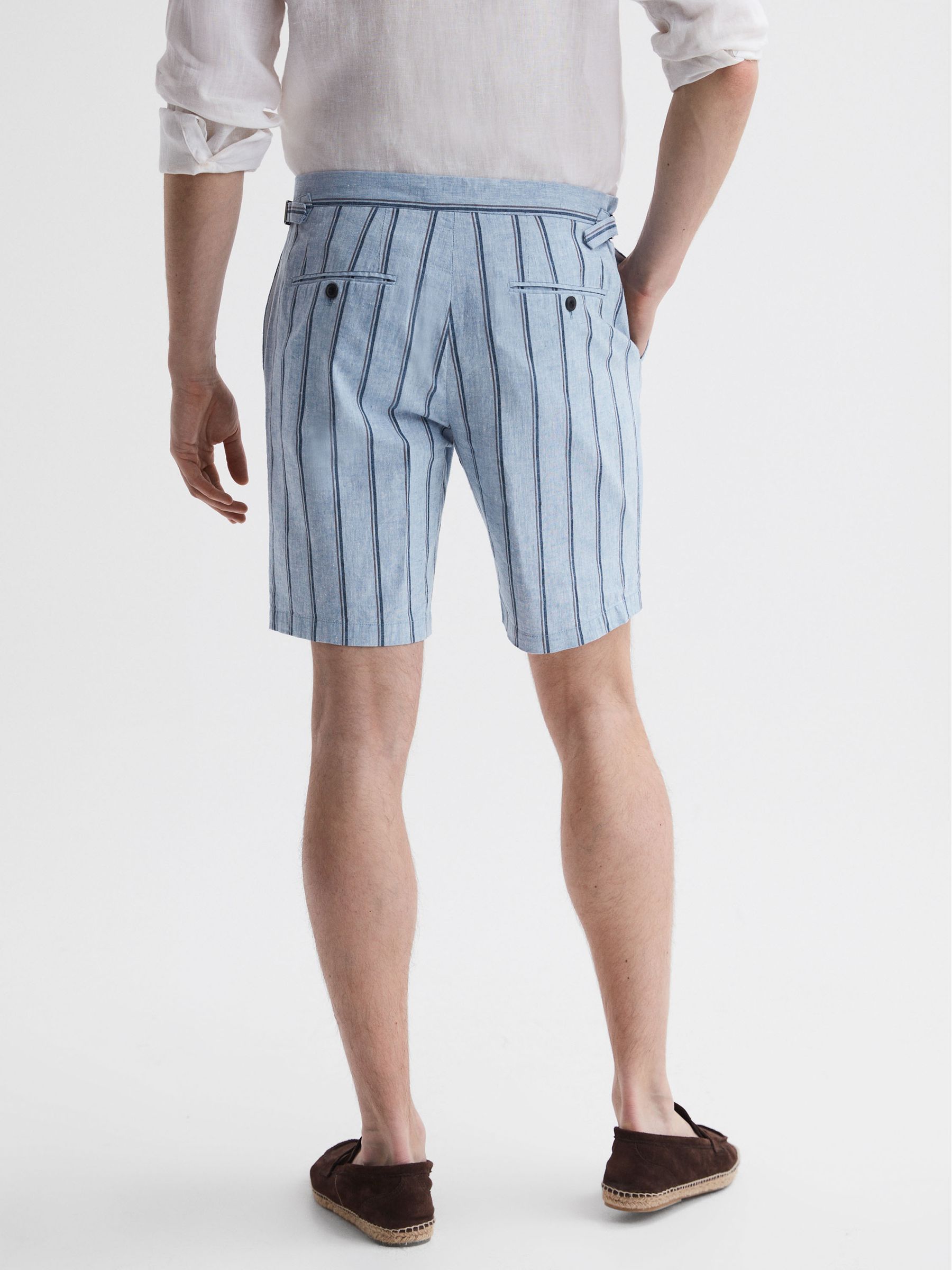 Cotton-Linen Striped Shorts in Soft Blue - Image 5 of 5