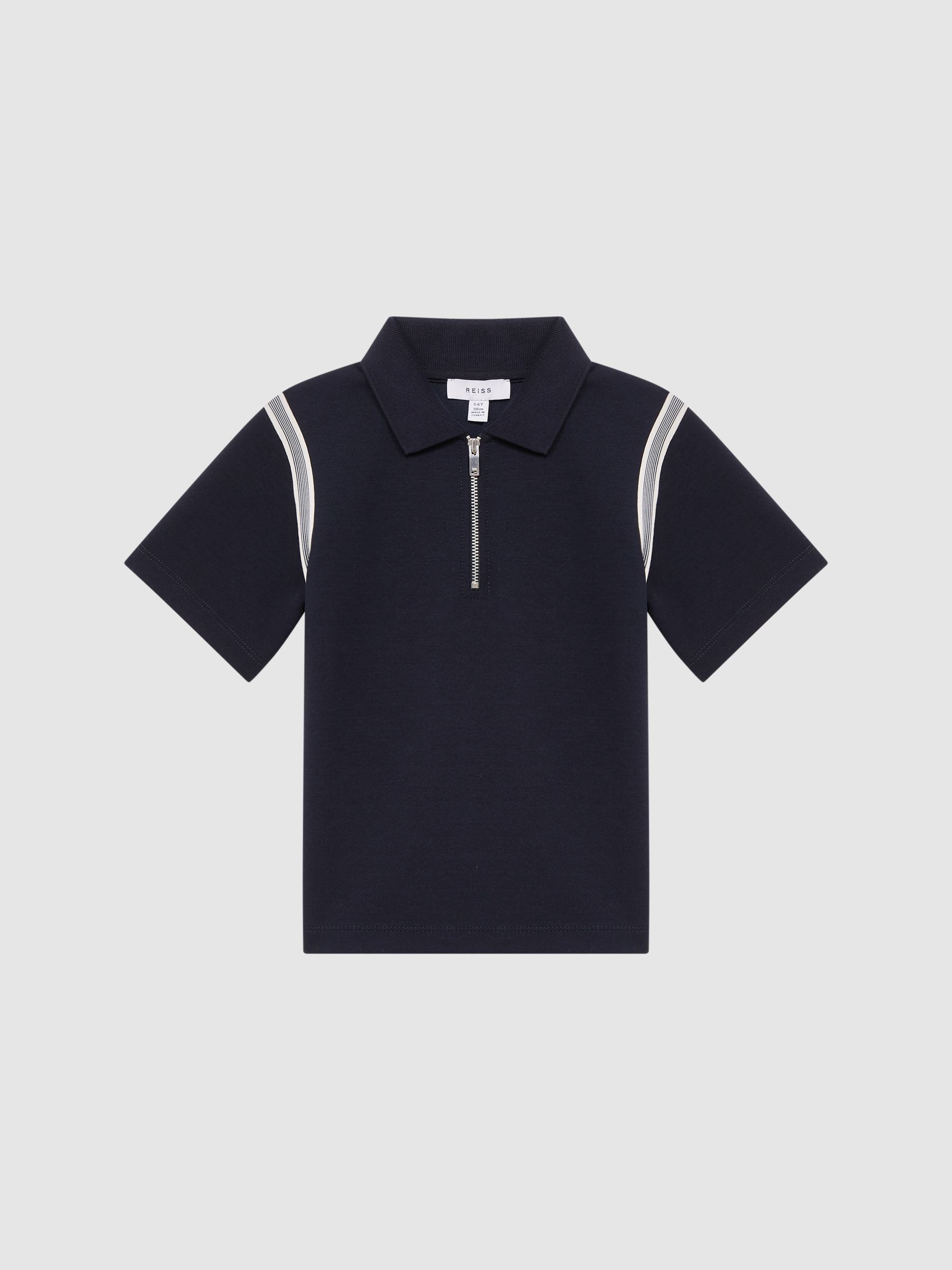 Senior Half Zip Stripe Detail Polo Shirt in Navy - Image 2 of 7