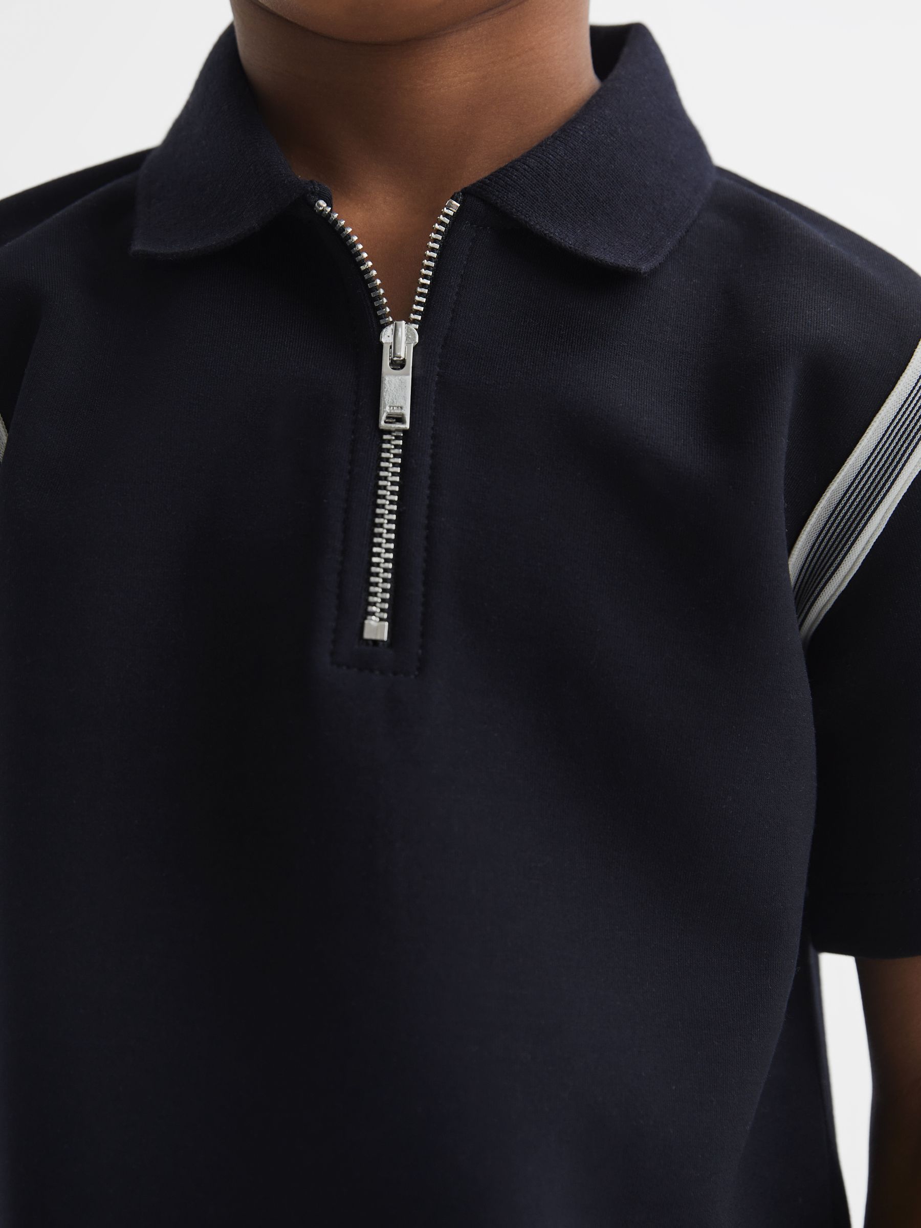 Senior Half Zip Stripe Detail Polo Shirt in Navy - Image 4 of 7