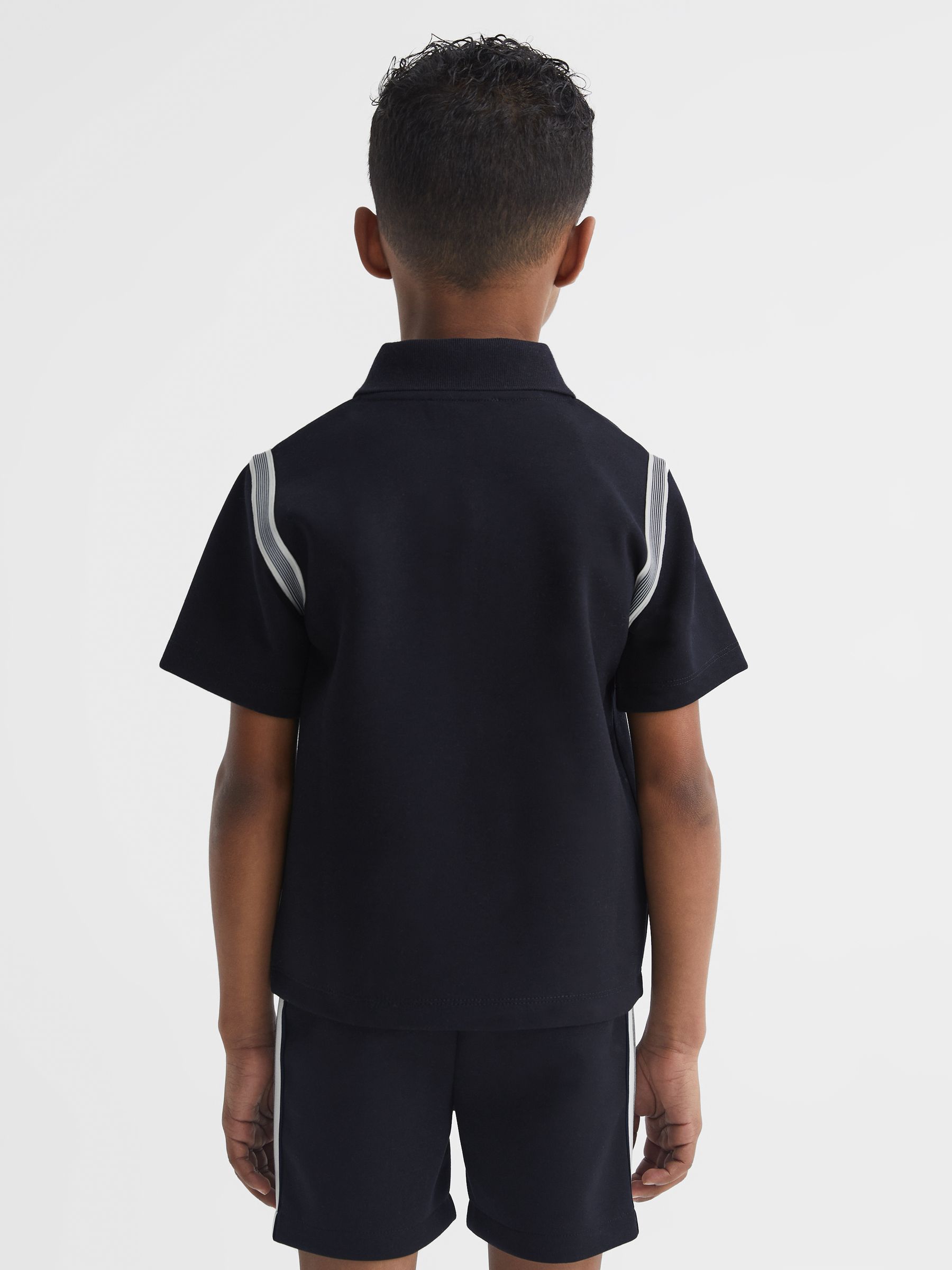 Senior Half Zip Stripe Detail Polo Shirt in Navy - Image 5 of 7
