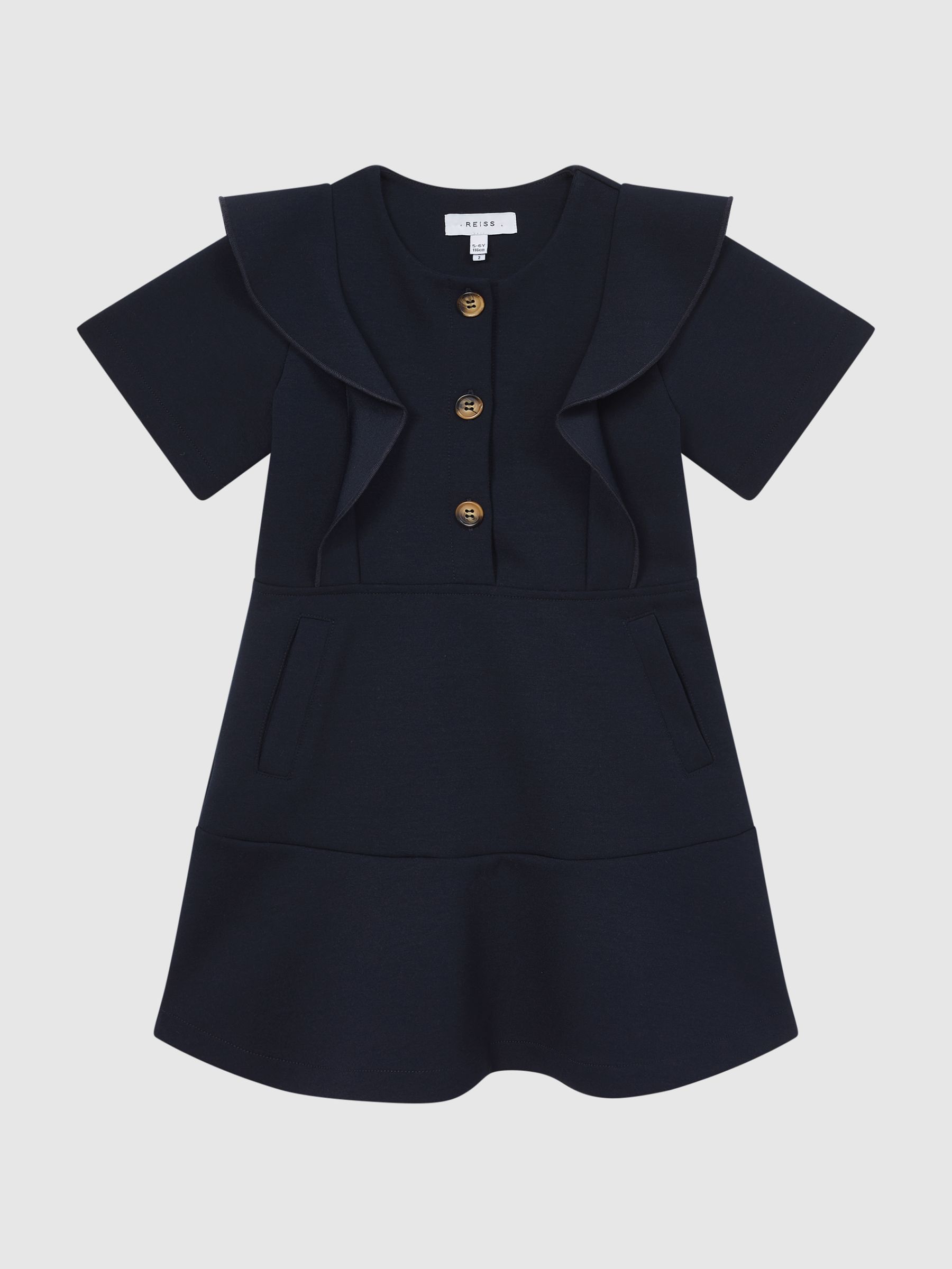 Junior Ruffle Sleeve Button Dress in Navy - Image 2 of 7