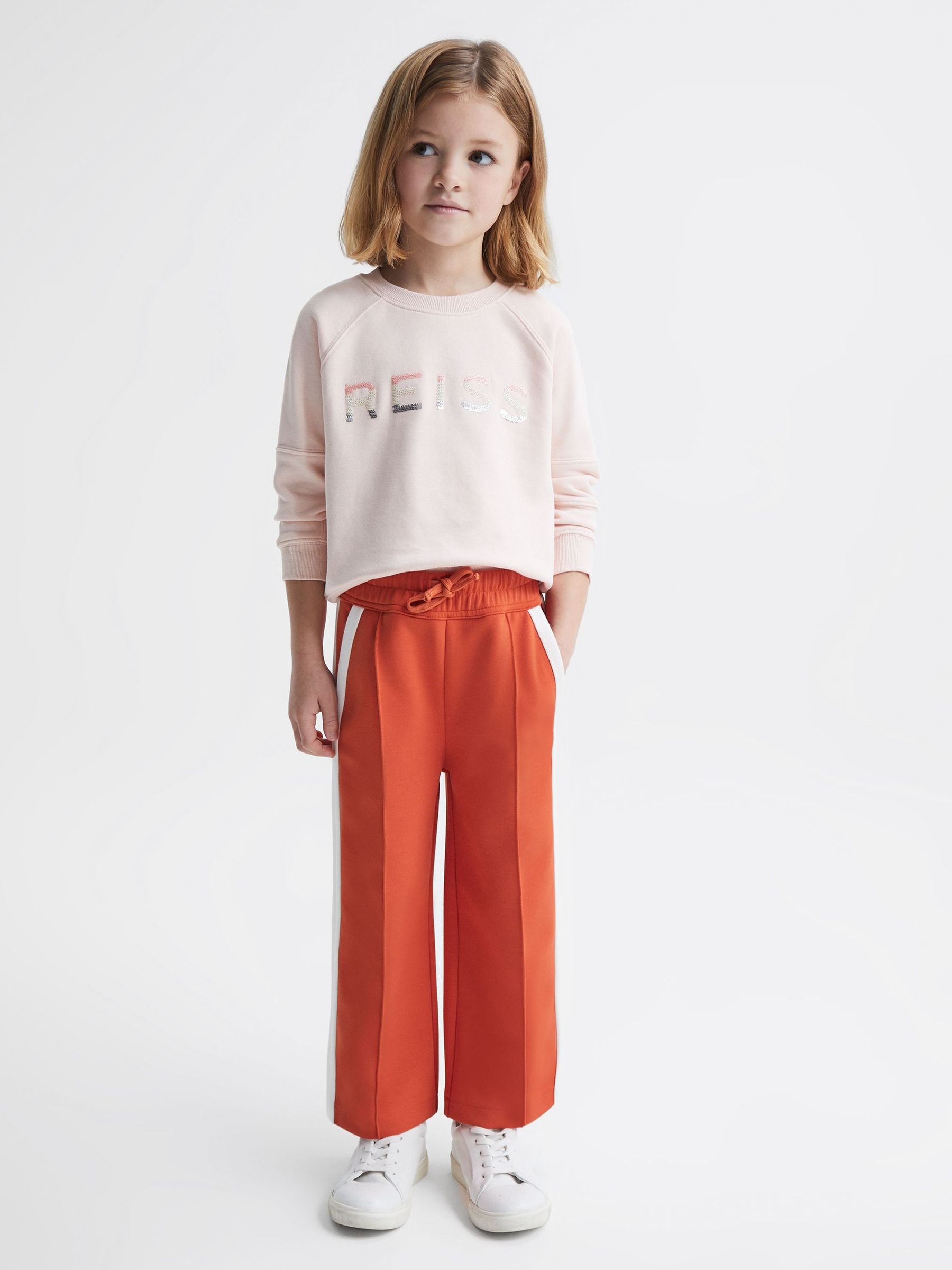 9-12 yrs Jersey Side Stripe Trousers in Coral - Image 1 of 6