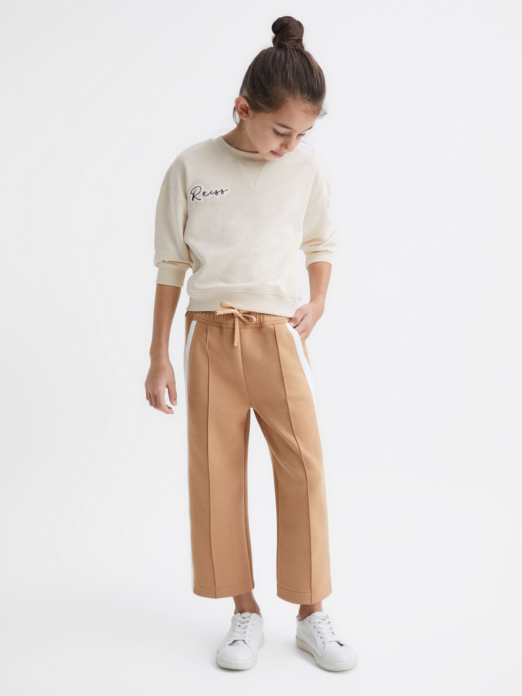 Senior Jersey Side Stripe Trousers in Camel - Image 1 of 6