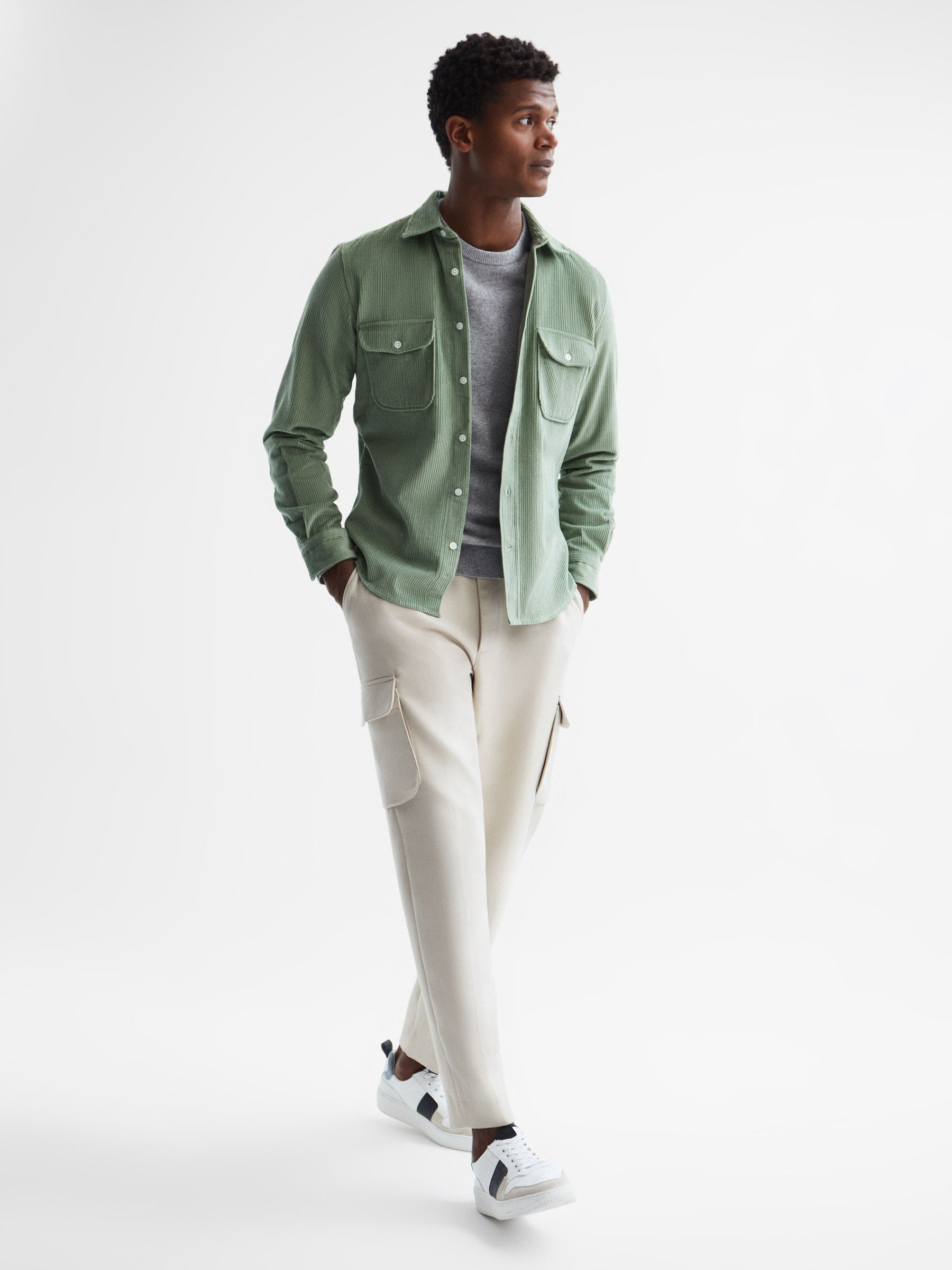 Corduroy Twin Pocket Overshirt in Sage - Image 3 of 6
