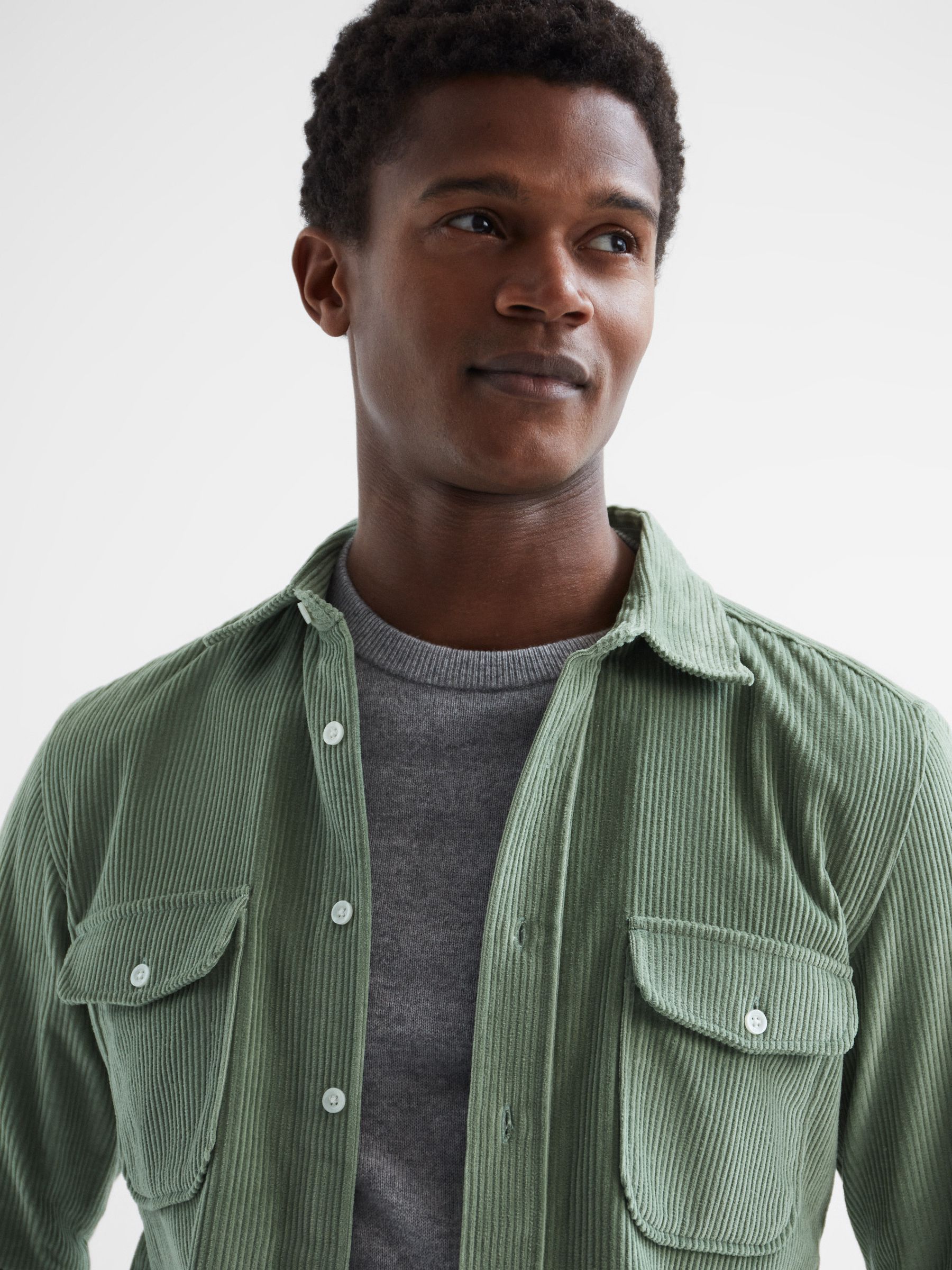 Corduroy Twin Pocket Overshirt in Sage - Image 4 of 6