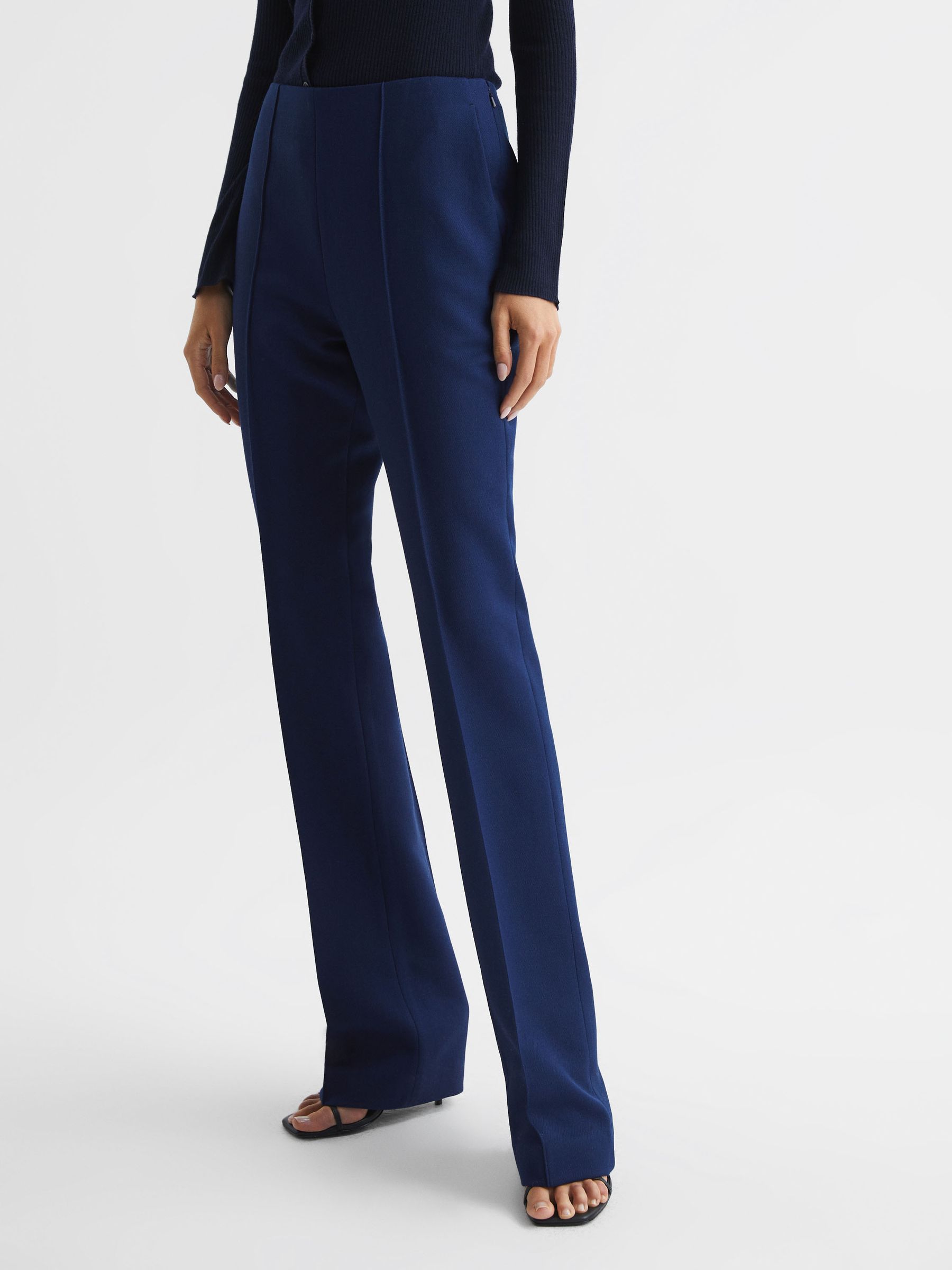 Mid Rise Flared Wool Trousers in Blue - Image 1 of 7