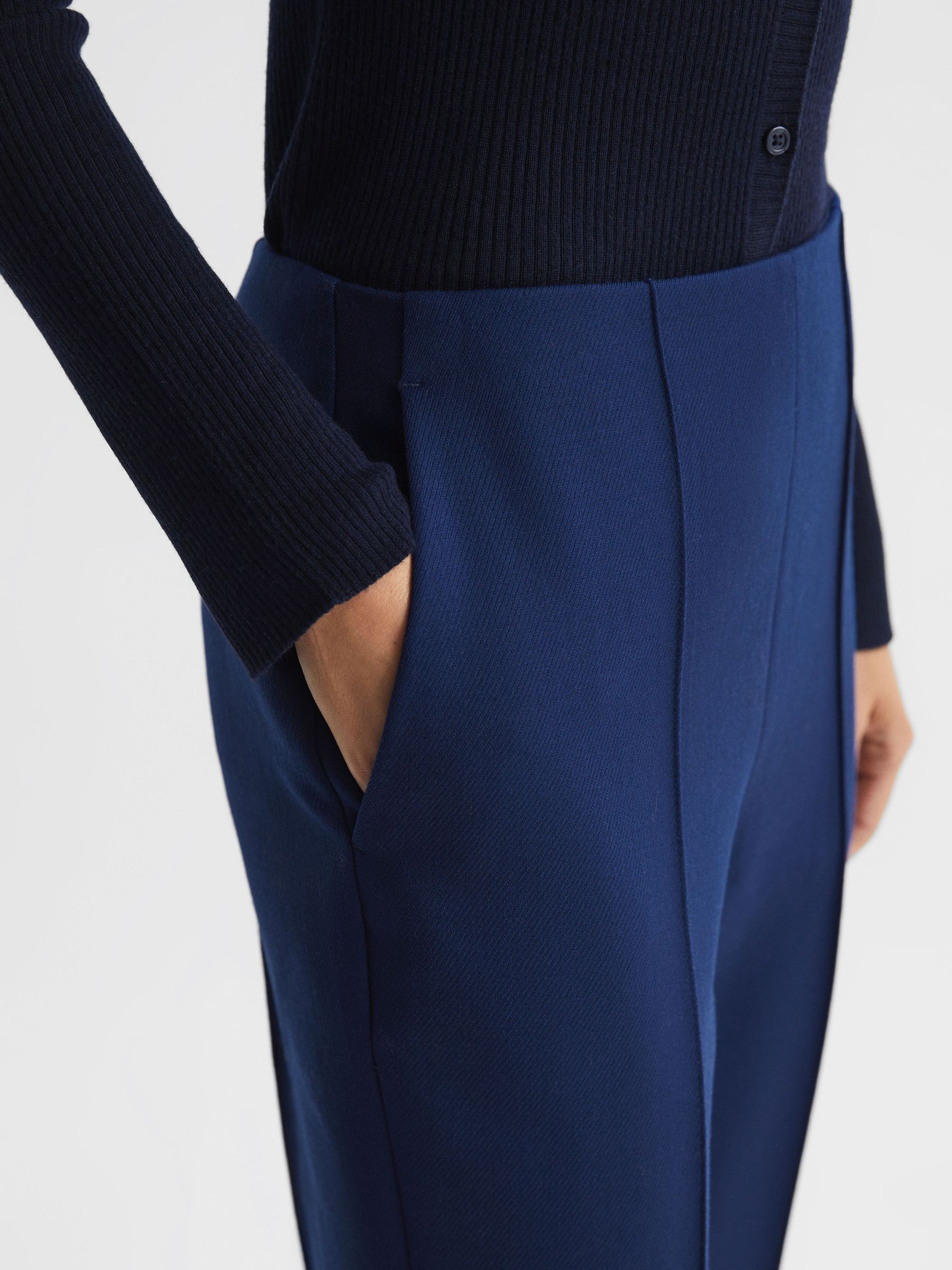 Mid Rise Flared Wool Trousers in Blue - Image 4 of 7