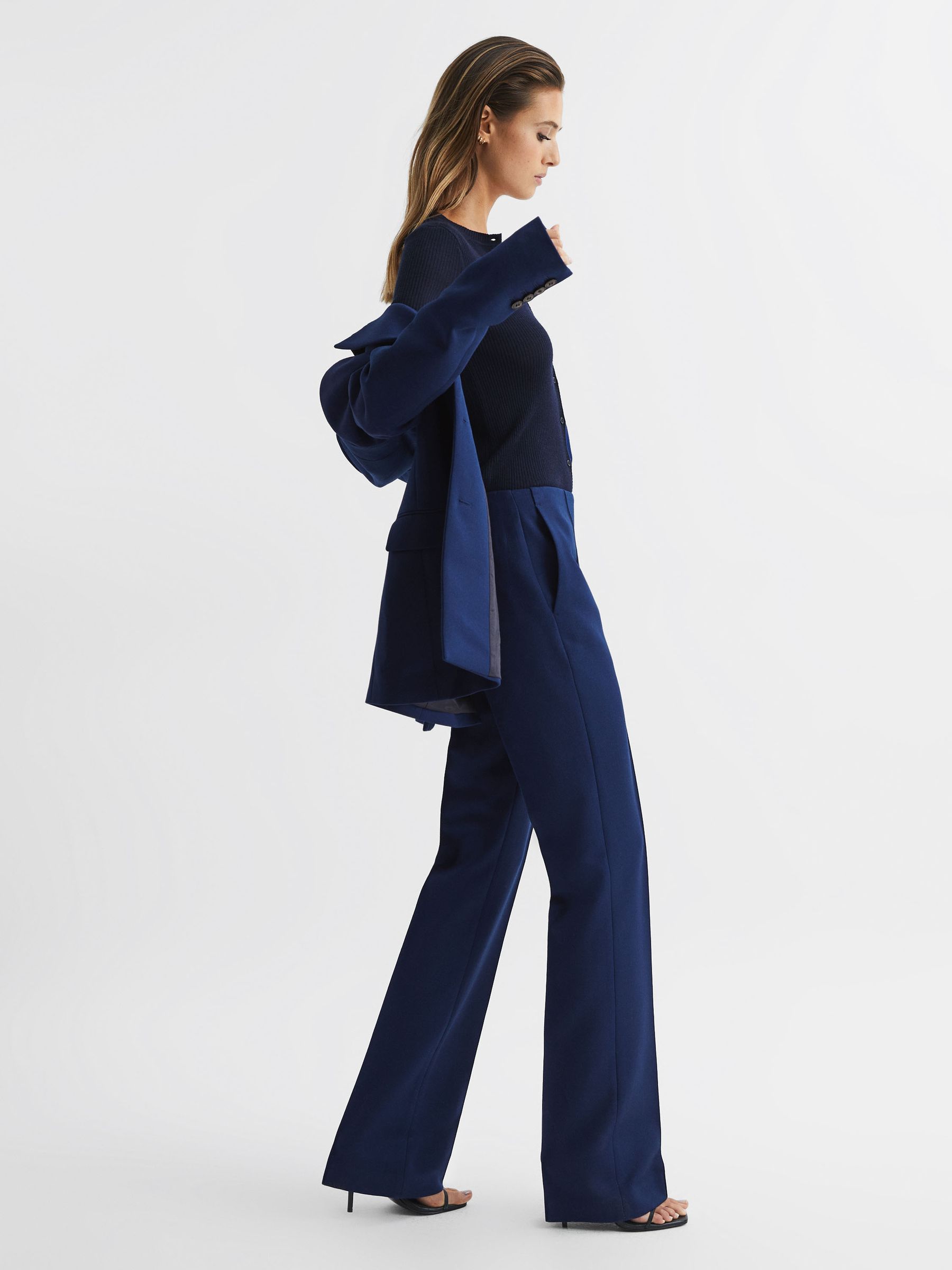 Mid Rise Flared Wool Trousers in Blue - Image 6 of 7