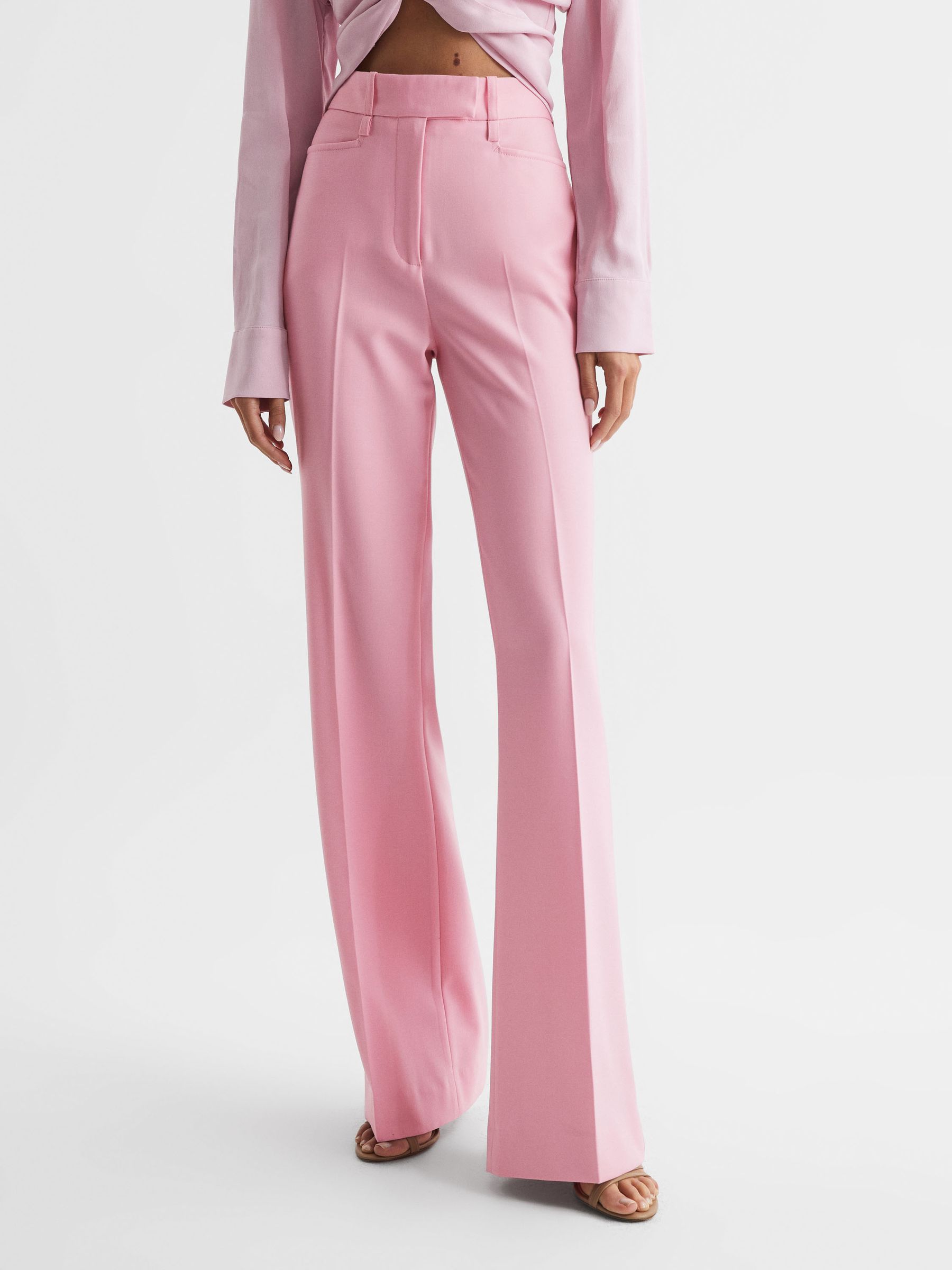 High Rise Wide Leg Trousers in Pink - Image 3 of 8
