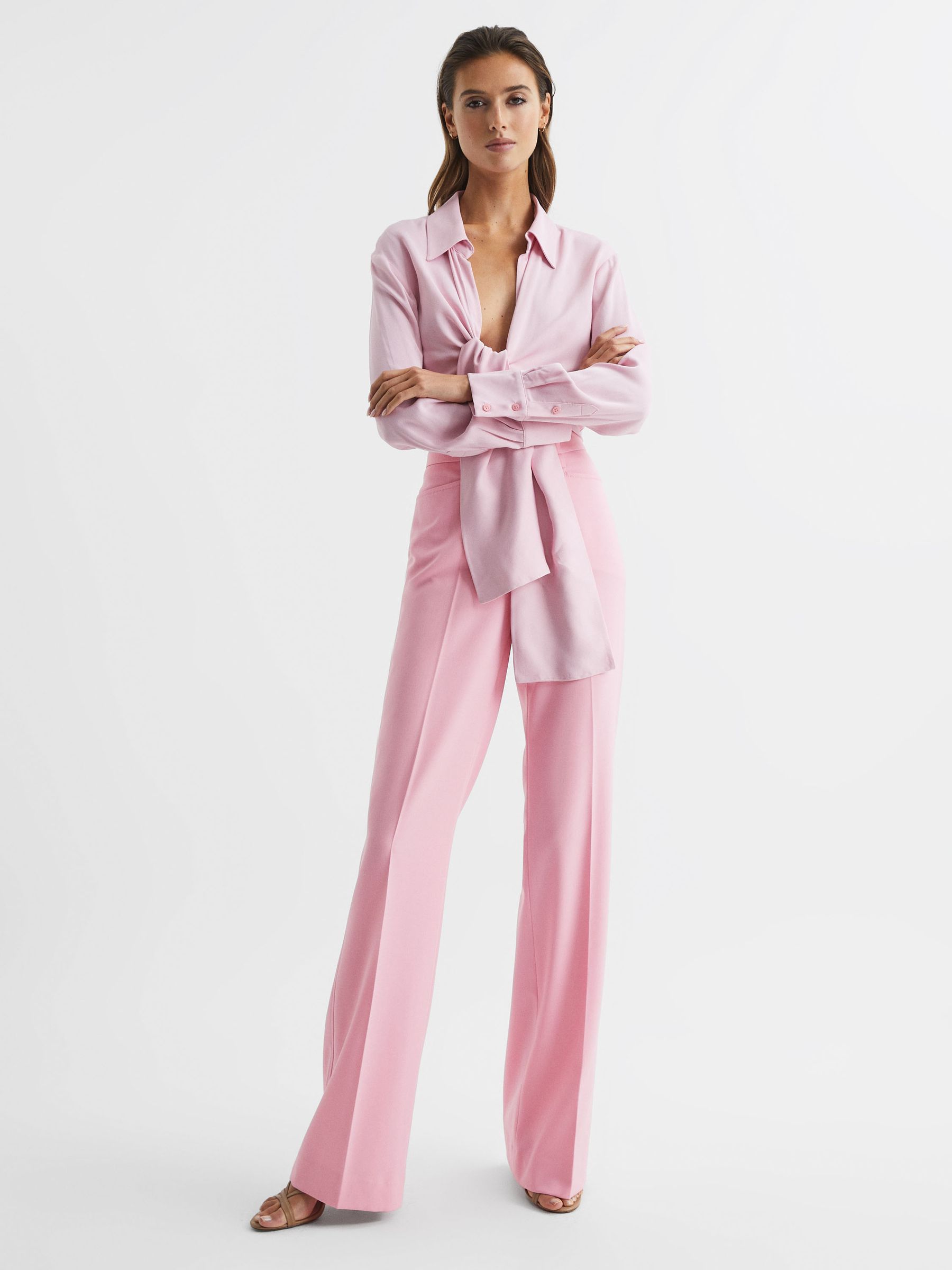 High Rise Wide Leg Trousers in Pink - Image 8 of 8