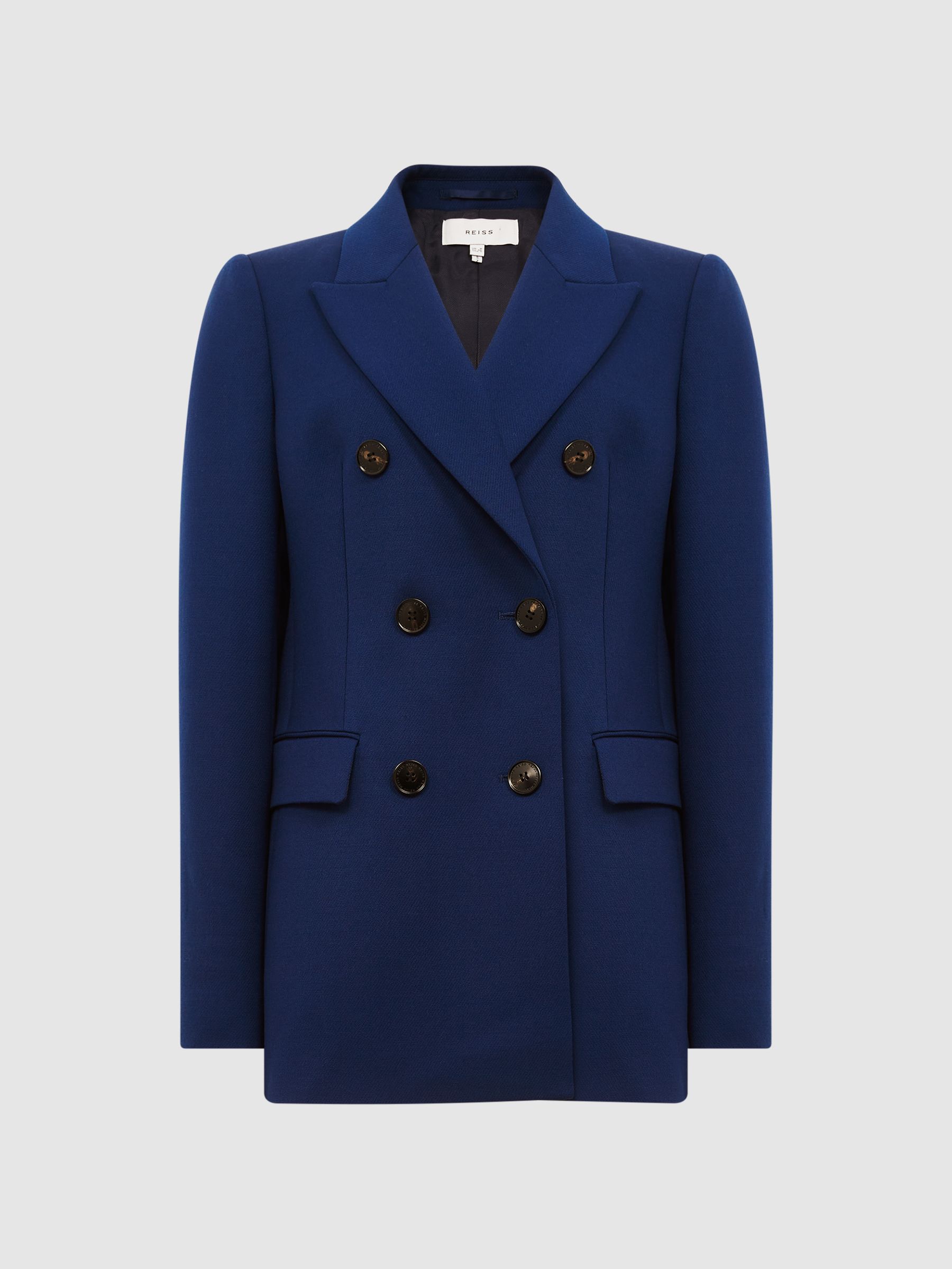 Double Breasted Wool Blazer in Blue - Image 2 of 7 Double Breasted Wool Blazer in Blue - Image 2 of 7